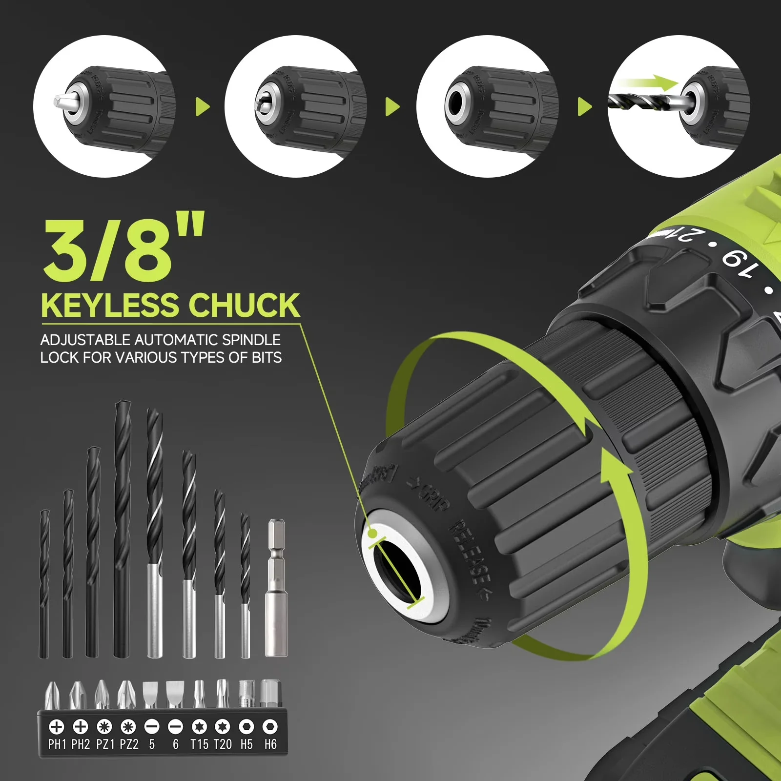 Drills Driver Classic with Battery, LED, 20V MAX Cordless Drill Set - Green 3.86 lbs Model F125B8