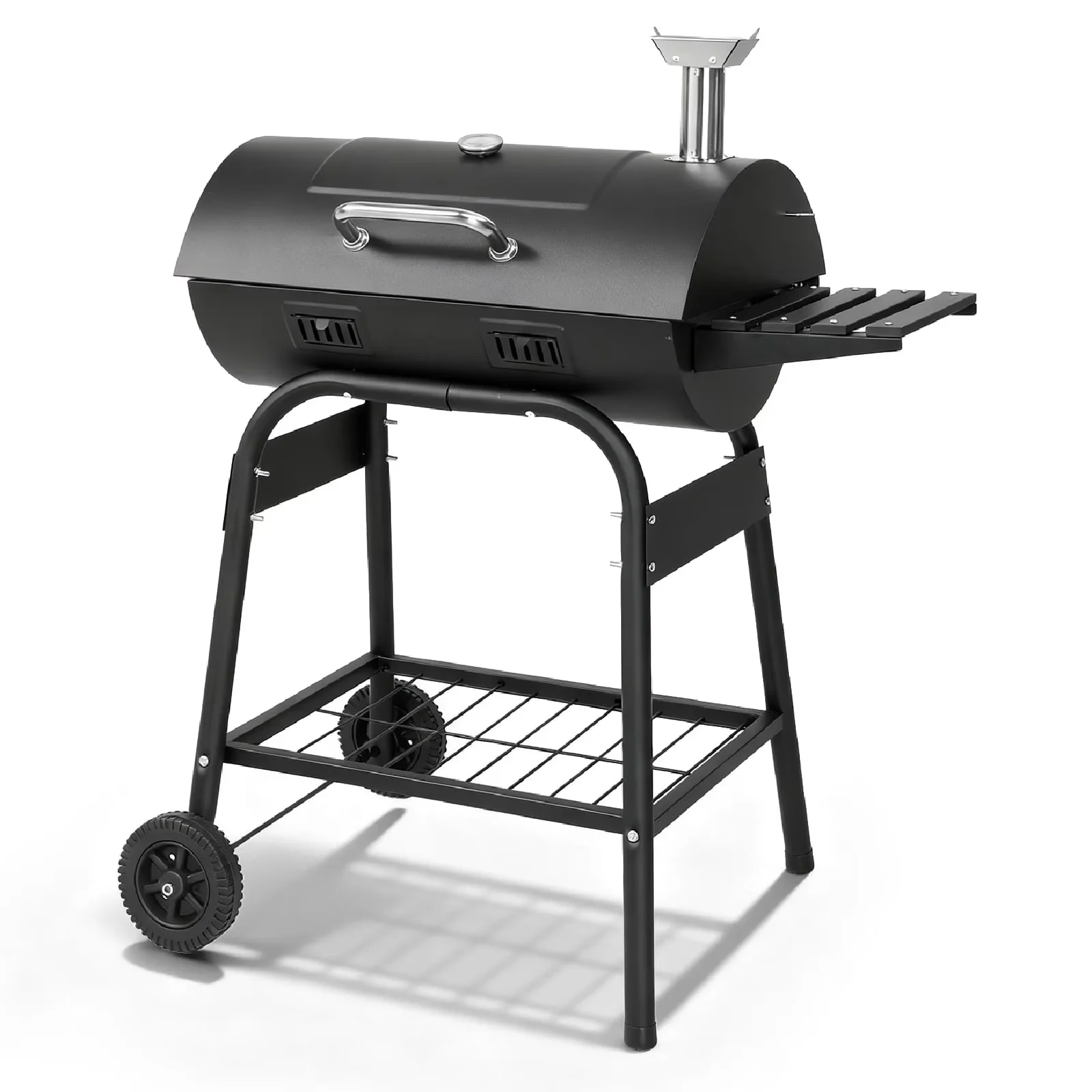 Modern Smoker with BBQ Grill Outdoor Charcoal Grill Offset - Black Steel Model 0E6F80