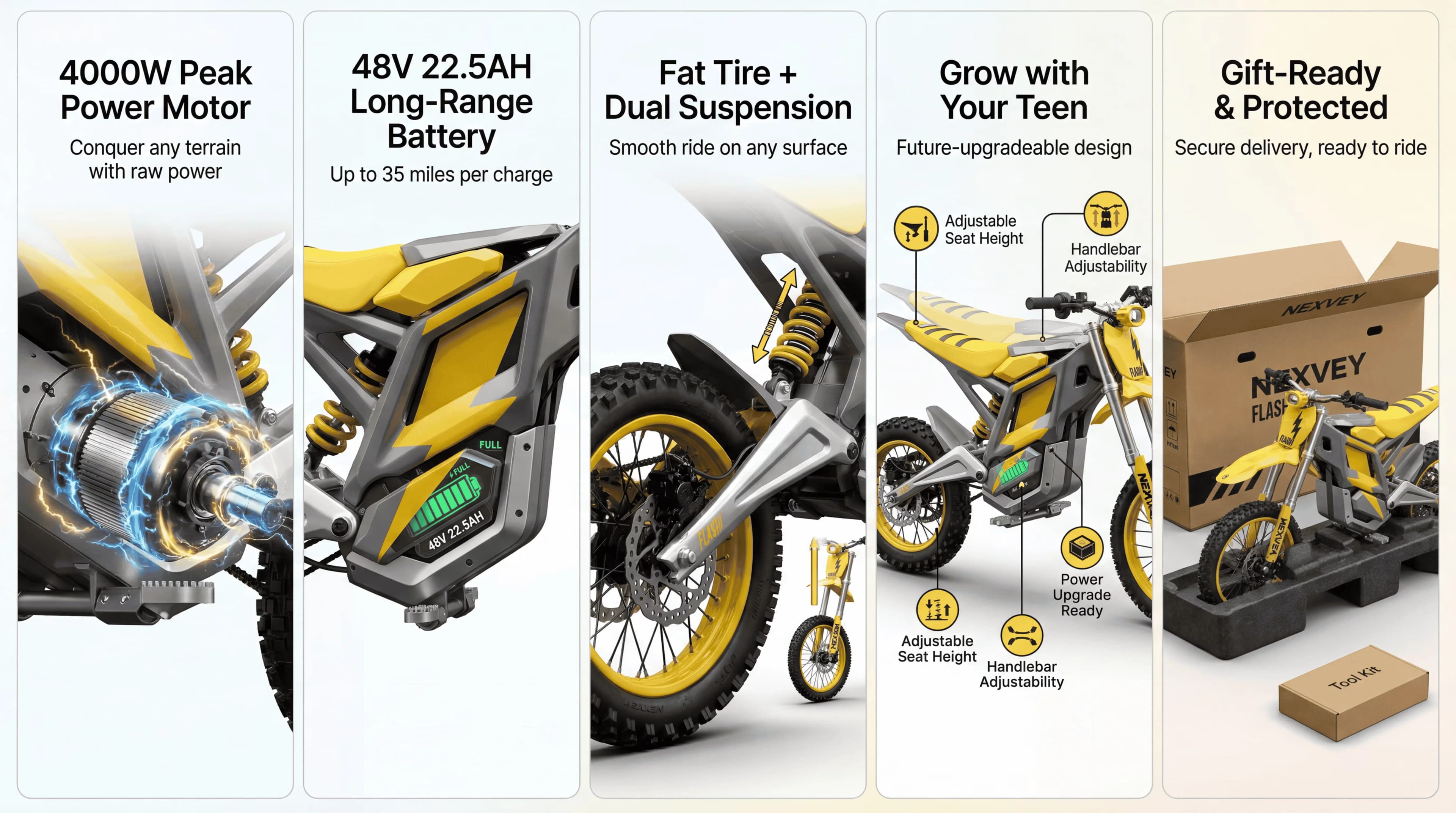 Electric Bike Modern with 4000W, 48V, 4000W Peak Motorcycle - Yellow - Quality Construction Model 2B2FB1