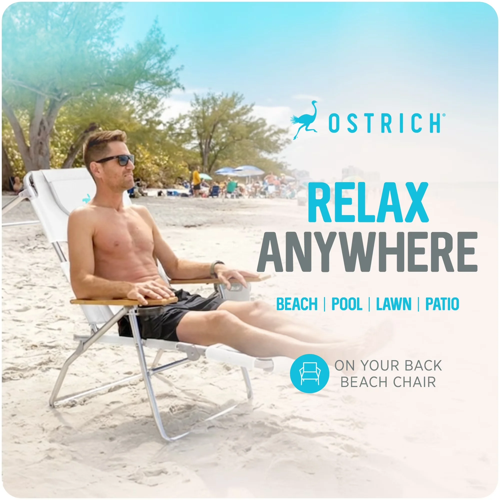 Beach Chair Classic with Folding, White - 3N1 - Professional Series Model 240DA4