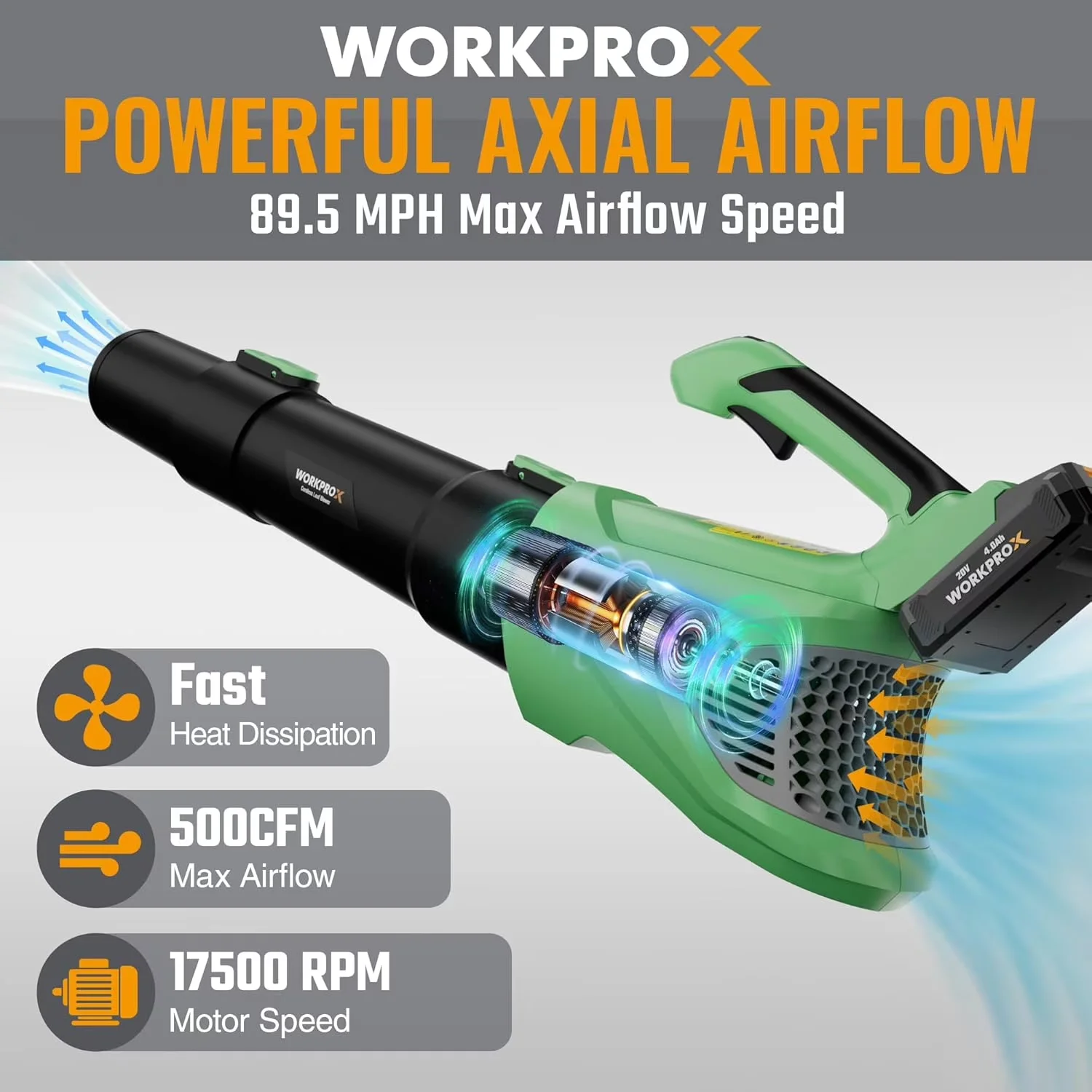 Efficient Leaf Blower with Battery, 20V, Cordless for Patio - Ergonomic Design Model 8D3182