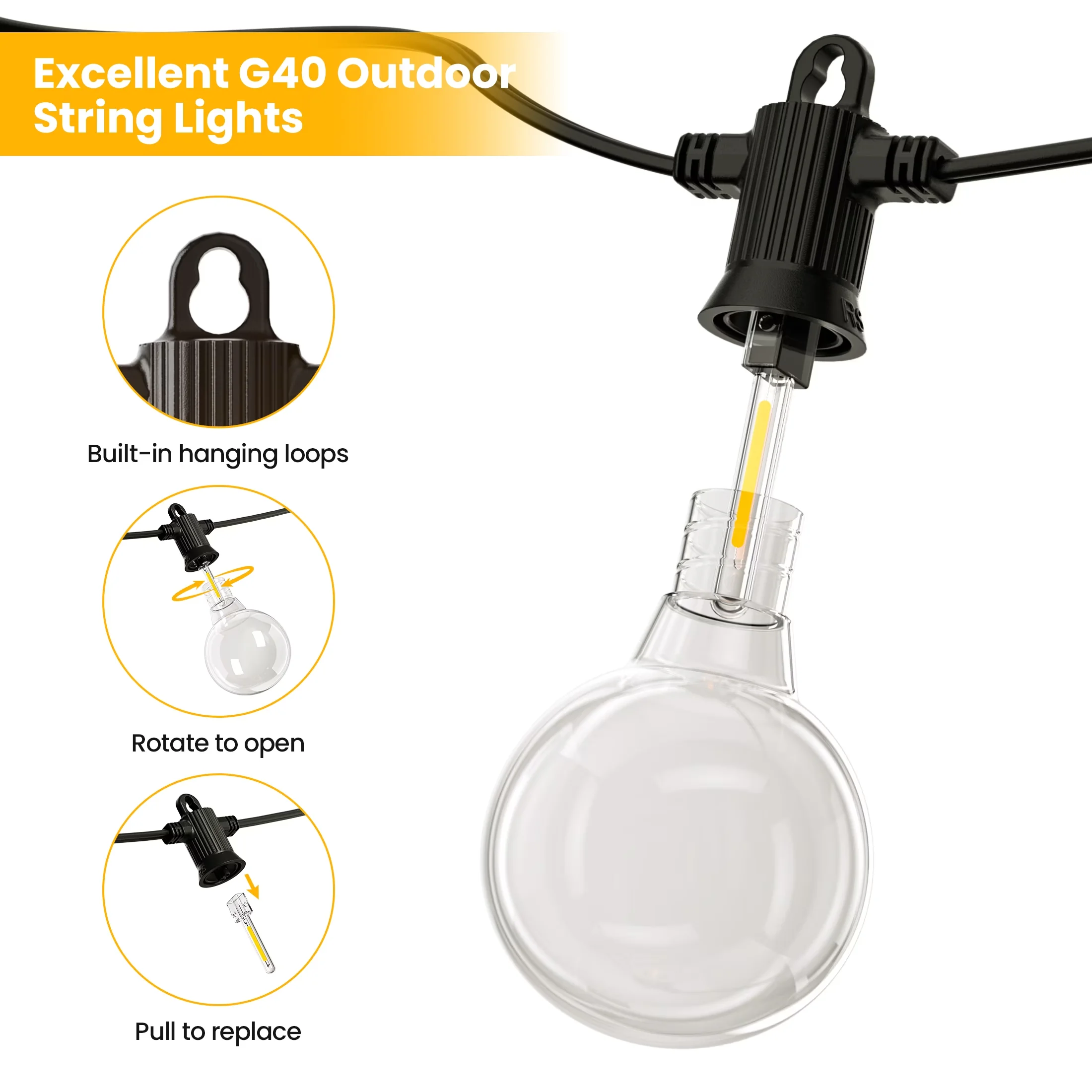 Innovative Novelty Light with LED, Waterproof, 12+1 Bulbs - White G40 - Quality Construction Model 9E5D6B