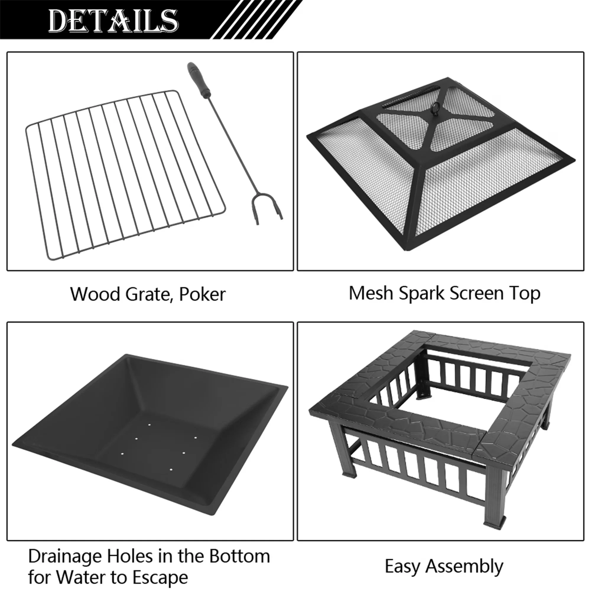Outdoor Heating Modern with Portable, 32 inch Wood Burning Fire Pit Set of 2, Fire Pit - Metal 32" Model 944693