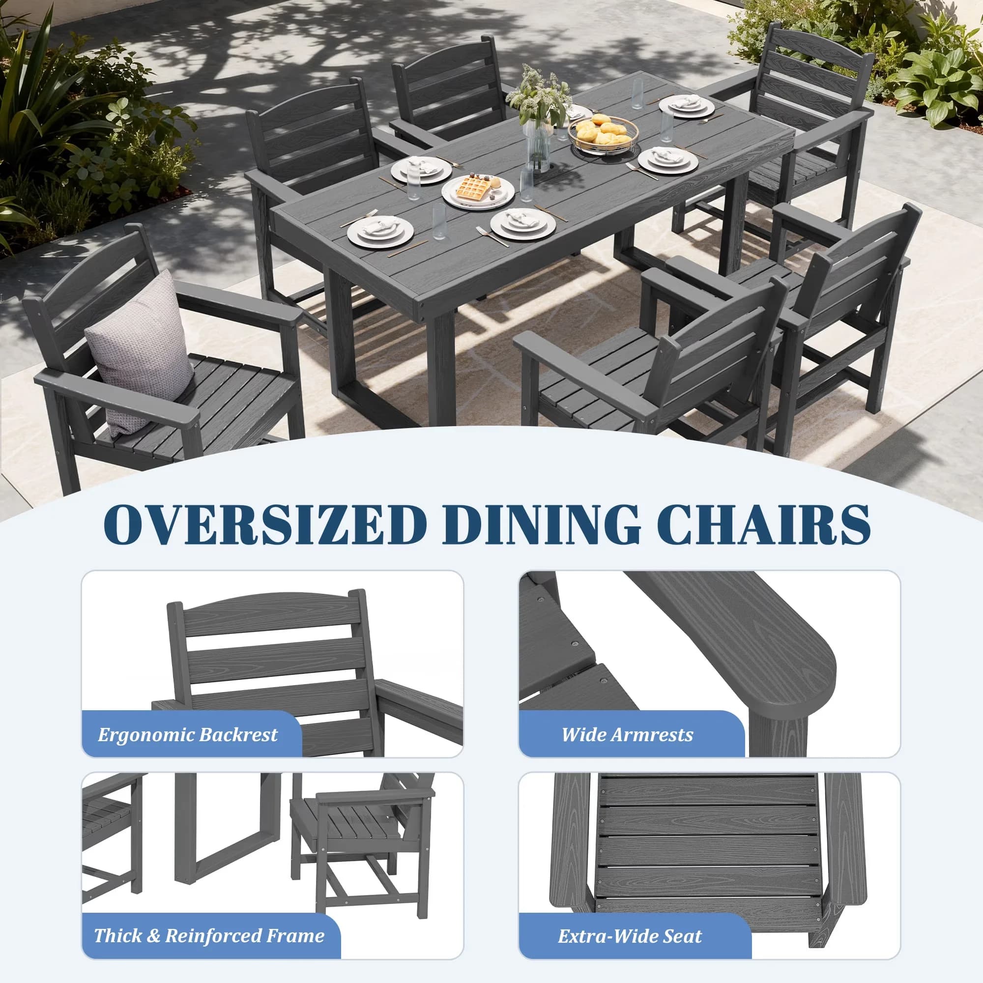 Durable Patio Dining Set with Umbrella Hole, All-Weather HDPE Table and Chairs, Rectangular Table - Model B3574C