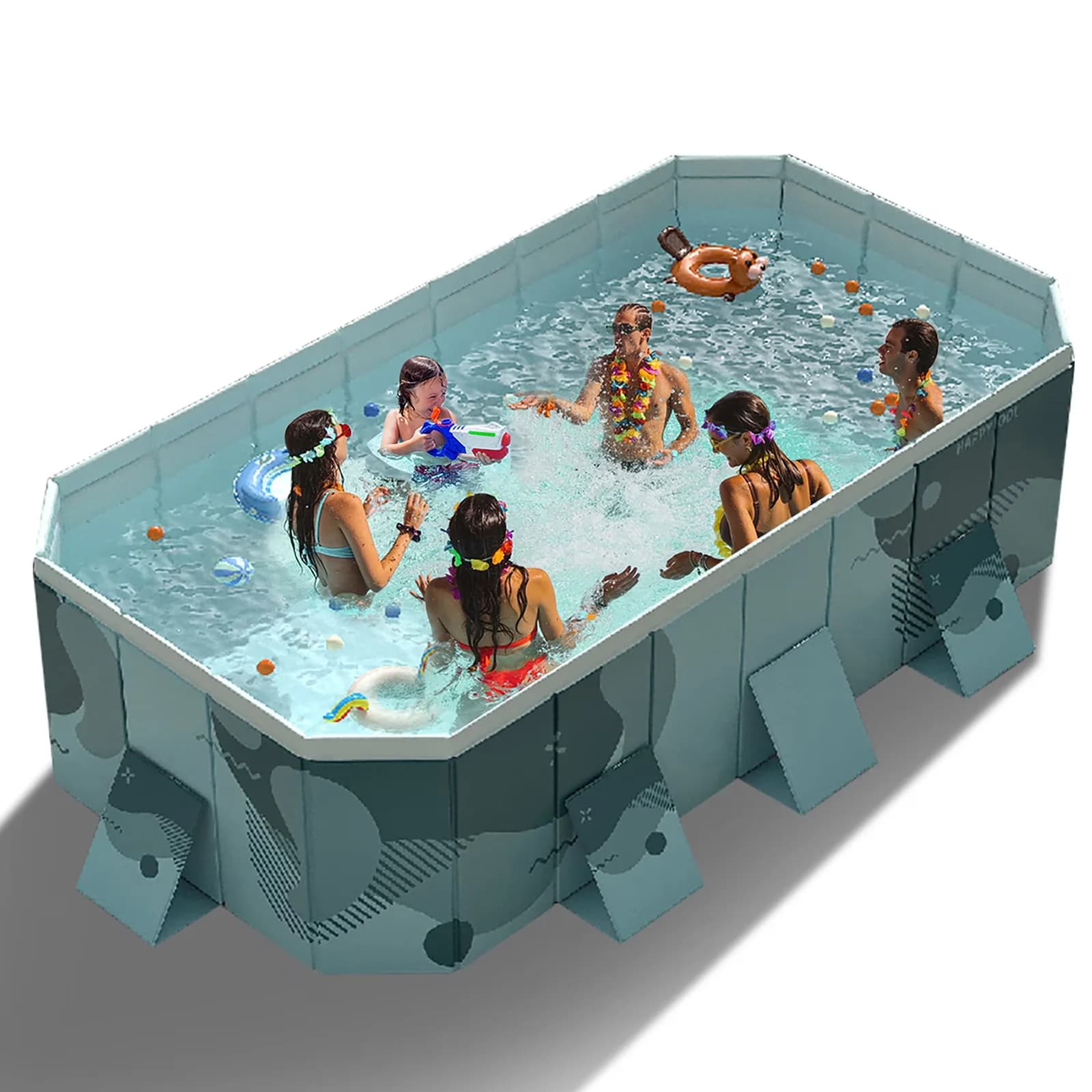 Compact Inflatable Pool with Uv Resistant, 101×66×20in, 101in Foldable Family Pool - Model 0FD3E9