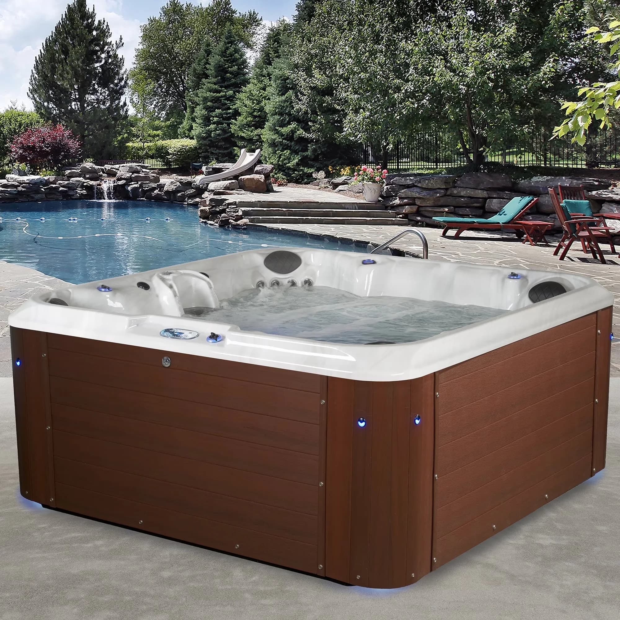 Hot Tub Versatile with Uv Resistant, 100 stainless steel hydrotherapy jets, Maximum Temperature: 104 Degrees F - Redwood Model 0FFF52