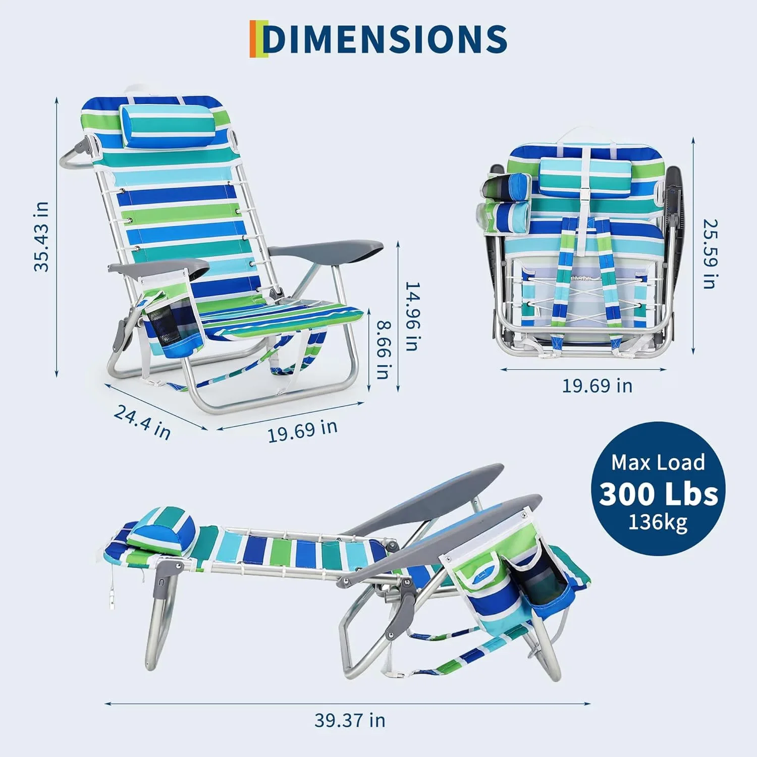 Beach Chair Versatile with Folding, Rust Resistant, Rocking - Multicolor Model B2F580