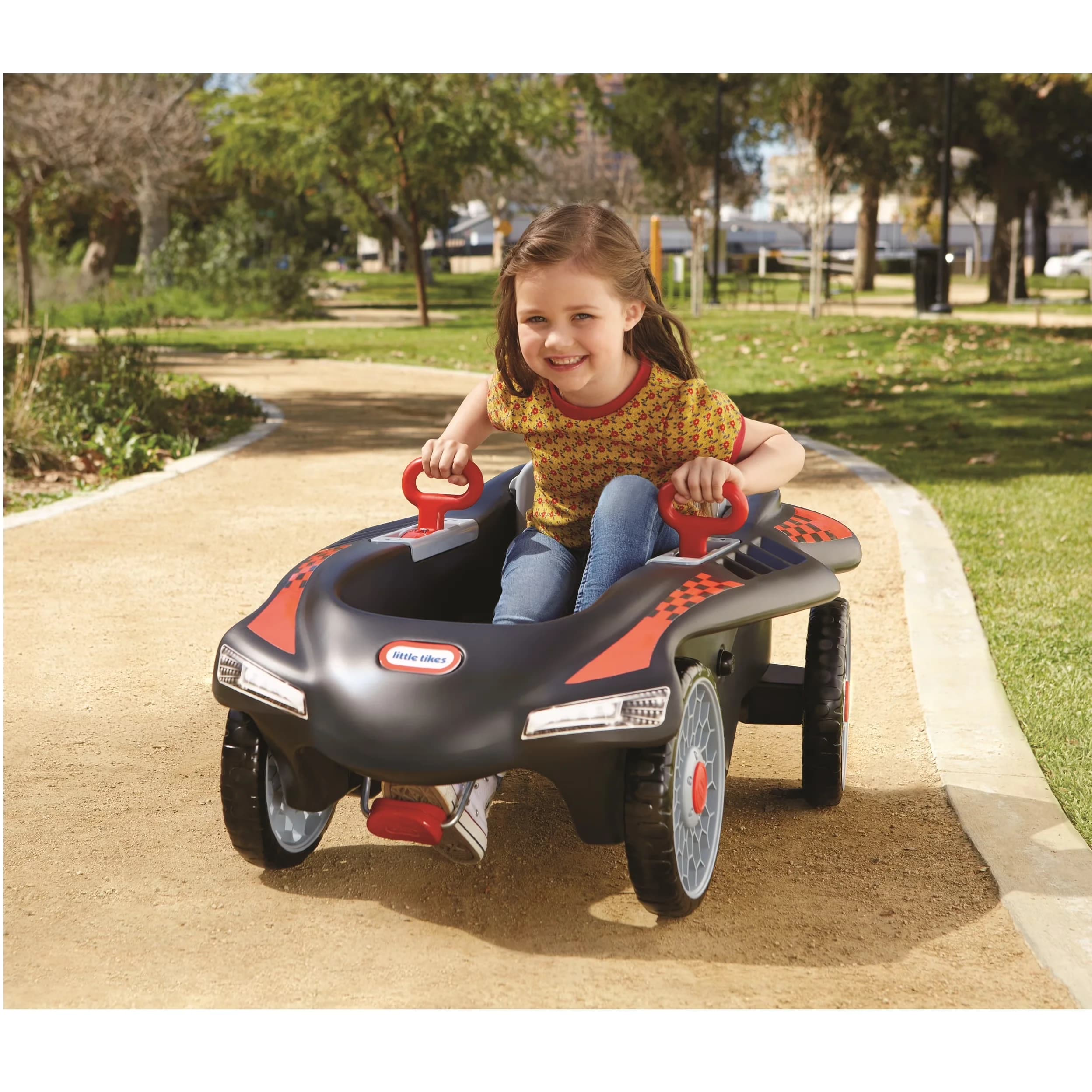 Reliable Scooter with Lights Up, Dual Handle Rear Wheel Steering, Jett Car Racer Ride on Pedal Car - Model E43DC5