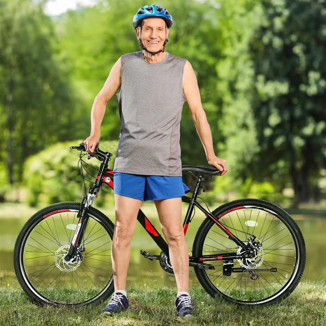 Sleek Mountain Bike with 26 Inch 21 Speed Explorer Red Black - Red - Traditional Style Model 7845C7
