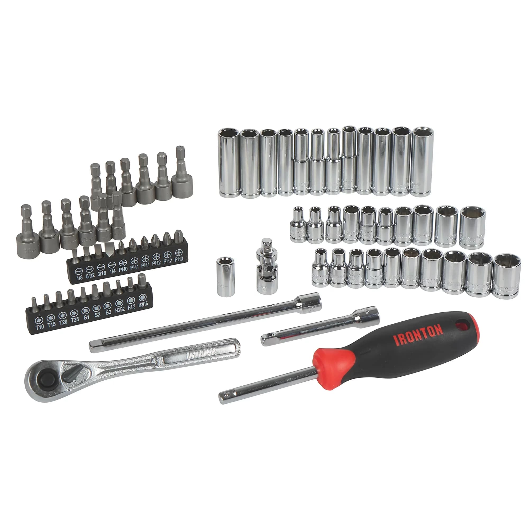 Premium Hand Tool Set with Reversible, 70-Pc. SAE/Metric Socket - Chrome Vanadium Silver Model D0808D