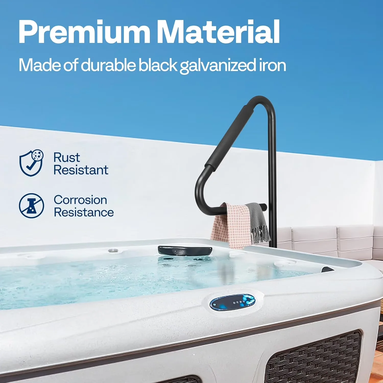 Classic Hot Tub with Well-designed Rubber Grip, Height Adjustable 34.7'' to 63'', 3 Steps of easy installation - Black Steel for... Model 04D882