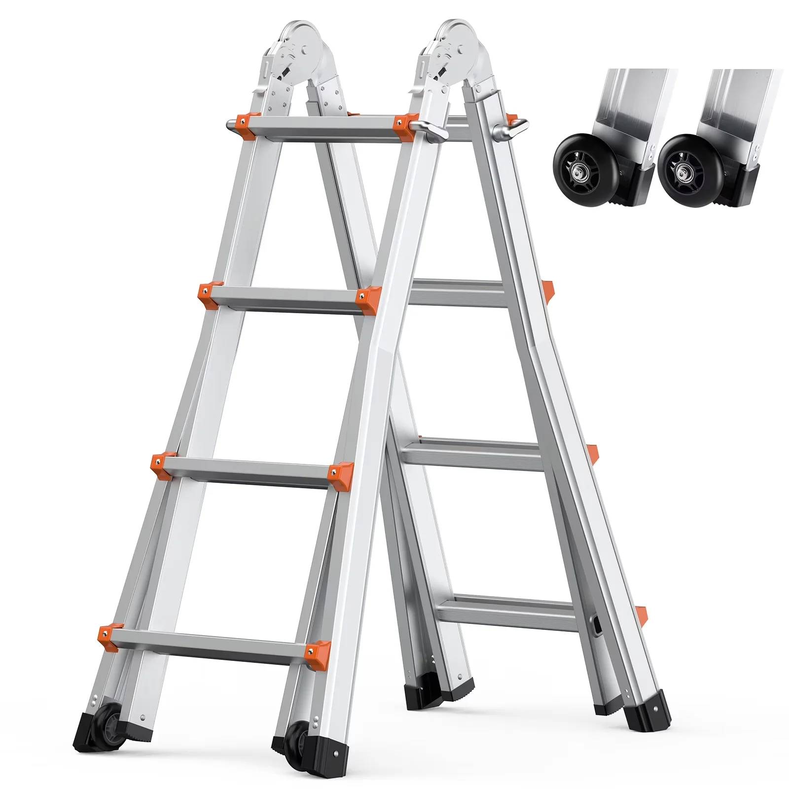 Modern Building Material with Telescoping, 15ft Compact Aluminum Telescopic Ladder, Multi-Purpose Foldable RV Ladder - Silver... Model 23A83B