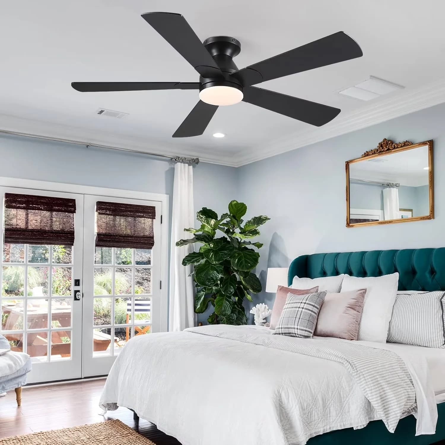 Ceiling Fan Versatile with LED, Universal, Remote Dimmable LED 5 Blade Black for Living Room, Bedroom - Model E1DF46