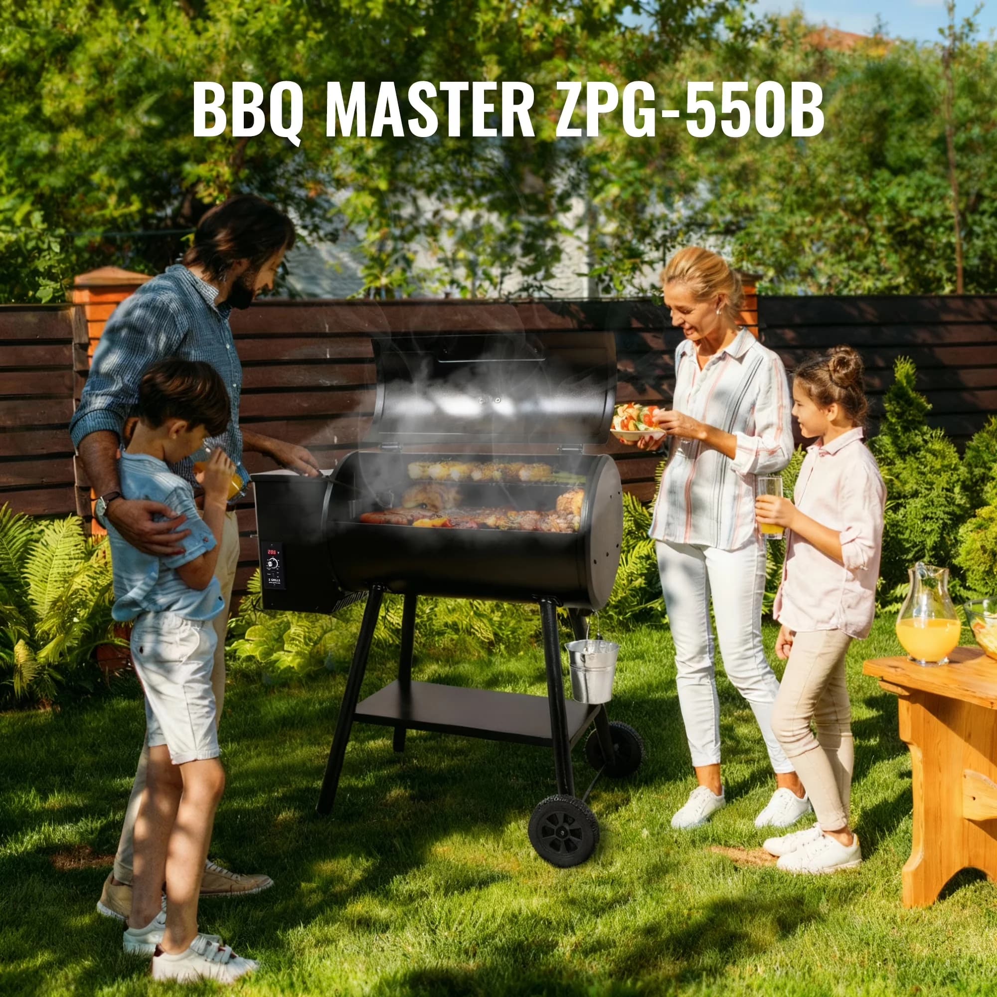 Smoker Sleek with Rust Resistant, Digital Temperature Control, Grease Pan - Black Steel Model 5F1AEA