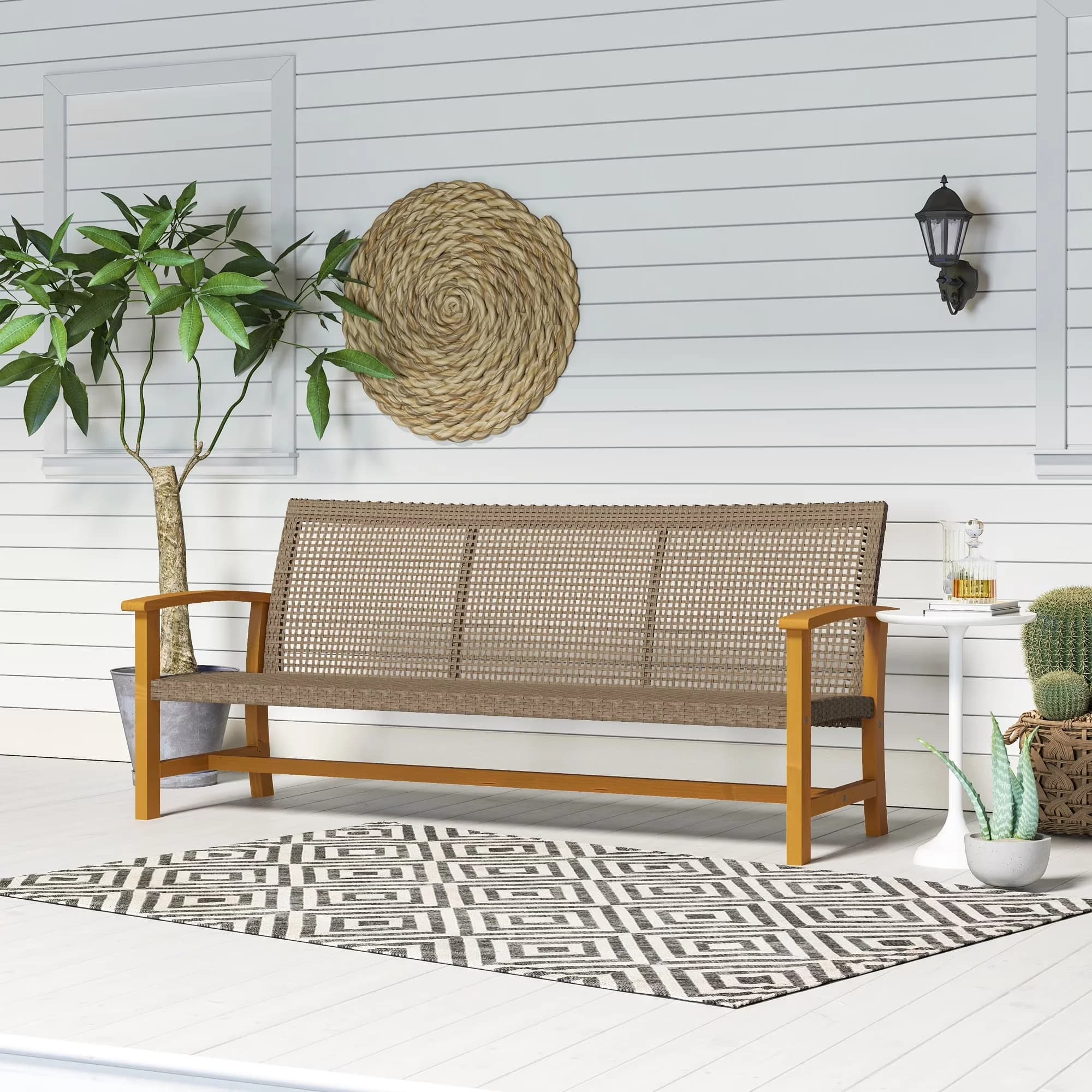 Classic Outdoor Sofas Sectional with Weather-Resistant, Acacia Wood Patio Furniture - Pe Wicker,Acacia Wood,Steel Model C7D858