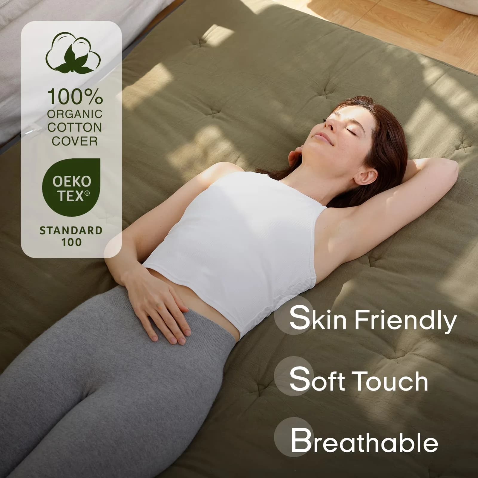 Professional Mattresses Accessory with Breathable Construction, Folding, Antimicrobial - Green 100%Cotton Model 08EAA0