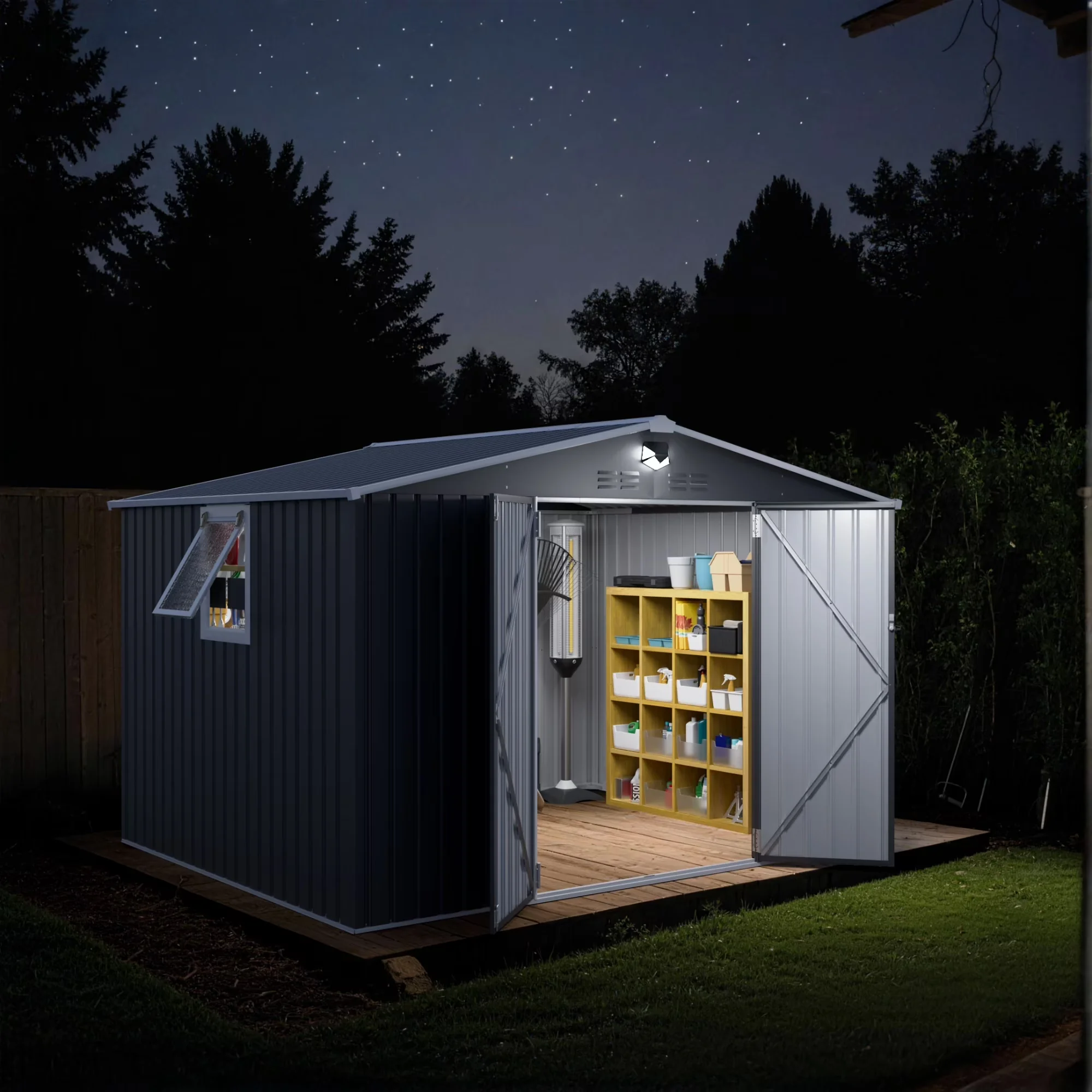 Shed Classic with Uv Resistant, Water-Resistant, 10 ft. W x 8 ft. D Metal Storage Tool - White Metal Model 6D66DF