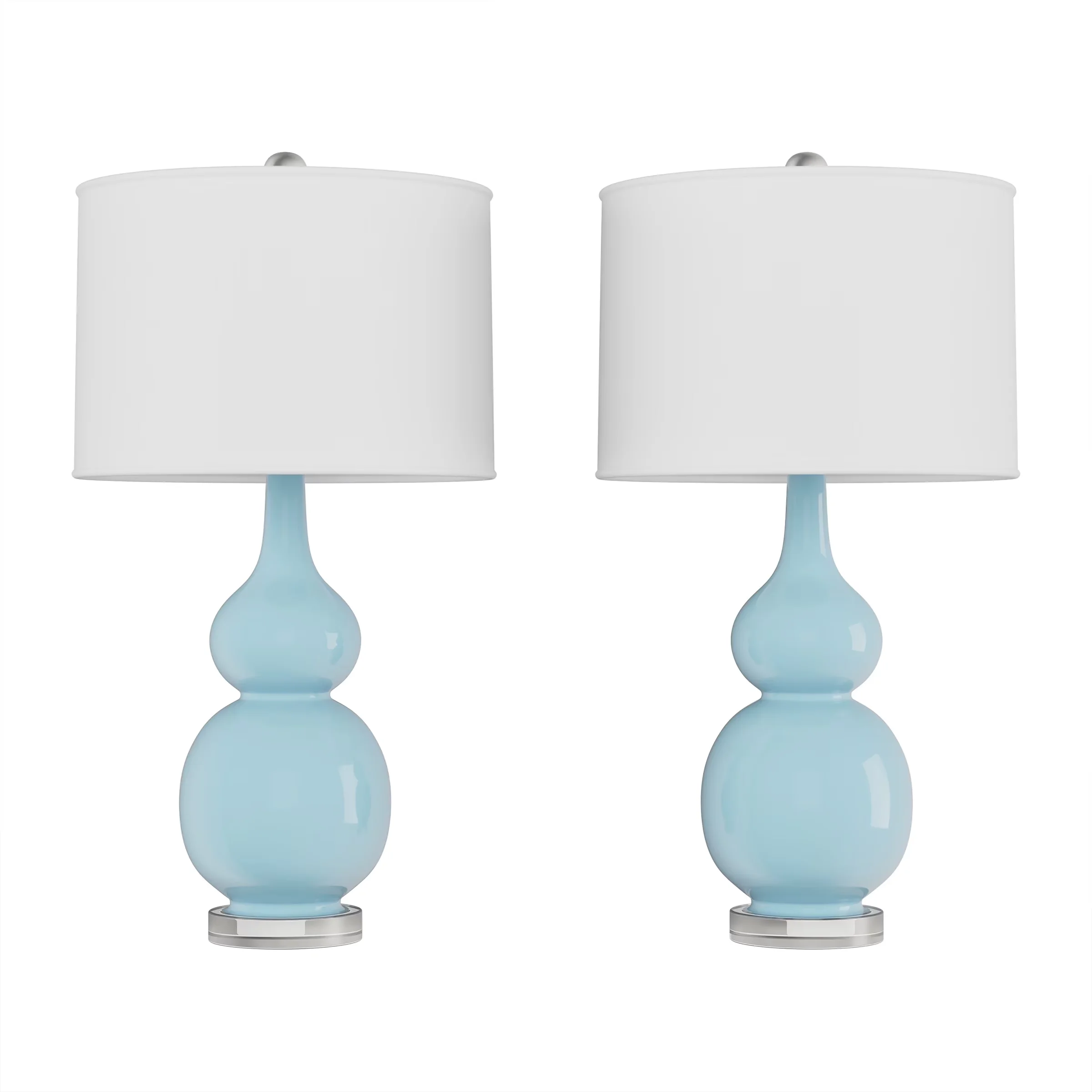 Sleek Lamp Set with LED, Energy Efficient - Ceramic, Acrylic, Poly-Cotton Fabric White, Blue for Living Room, Bedroom Model 8C06D4