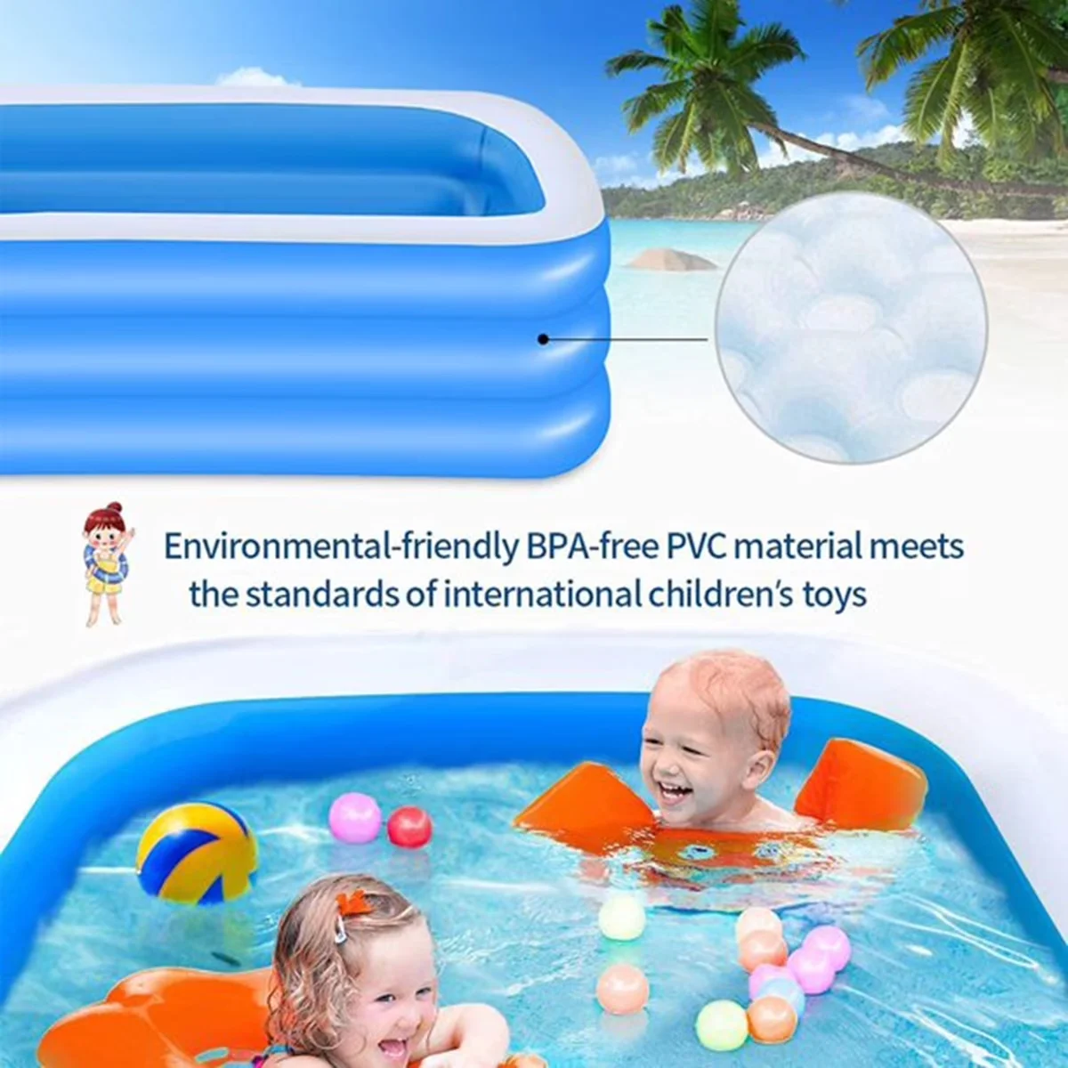 Innovative Inflatable Pool with Uv Resistant, Drain Faster Portable Swimming Pool, Infant Pool - Blue Model 125A43