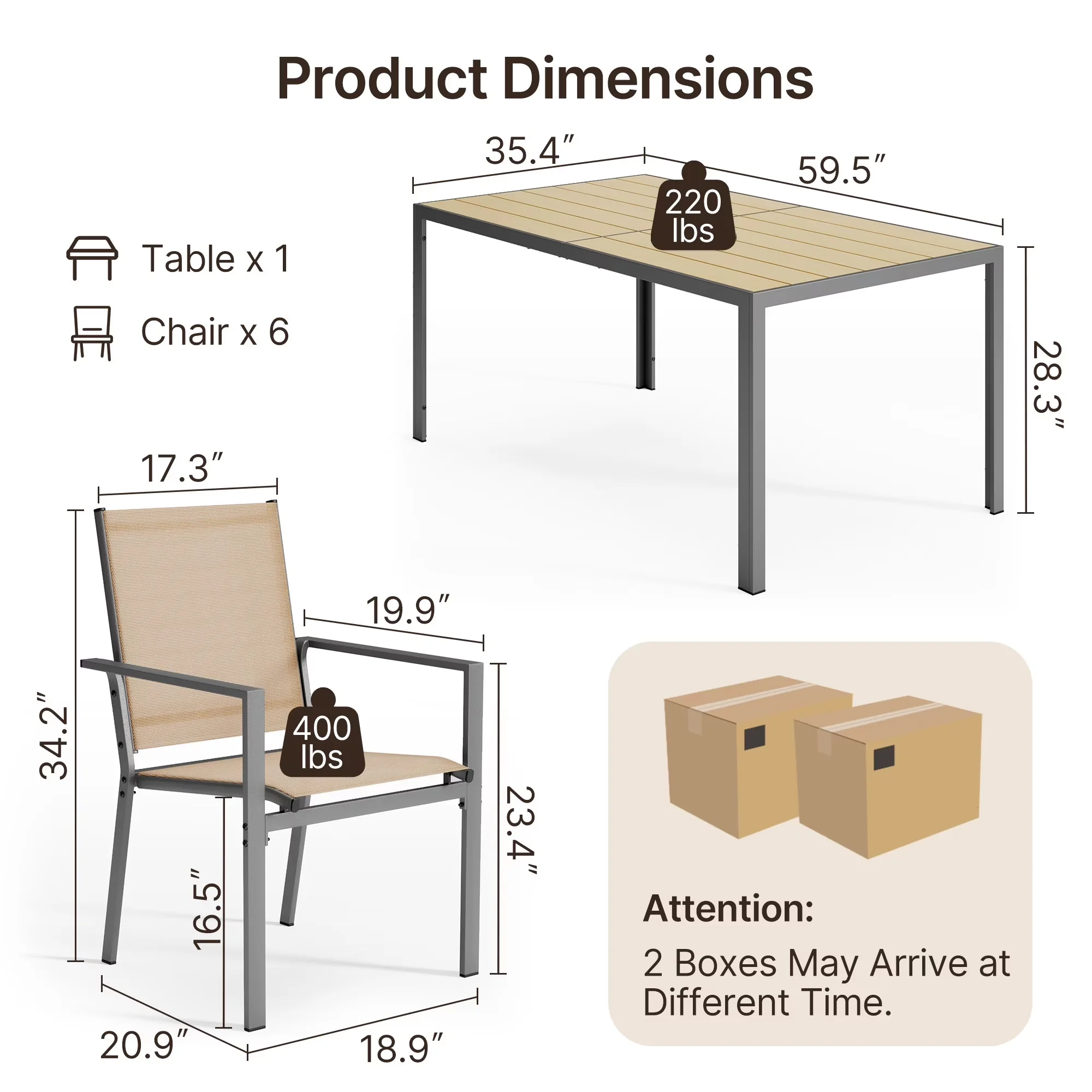 Versatile Patio Dining Set with Weatherproof - Brown Steel/Textilene 7 Pcs Model D247E2