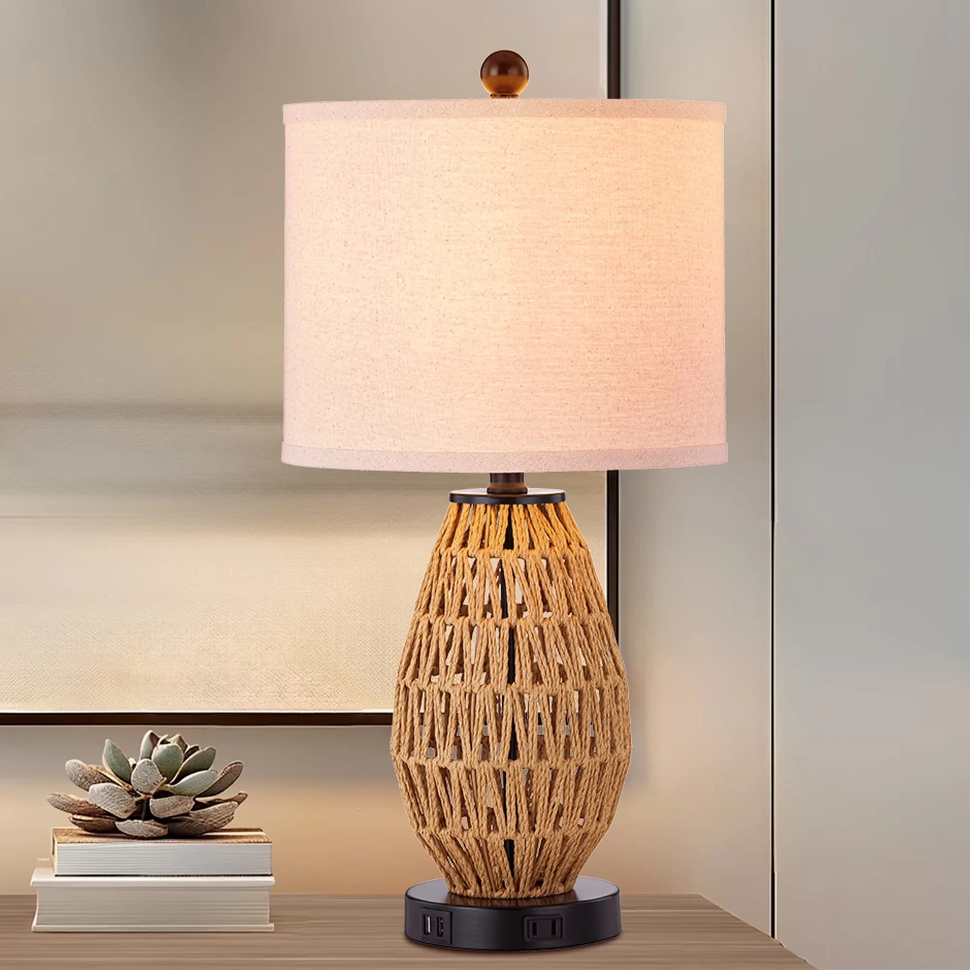 Versatile Lamp with LED, Dimmable, Touch Sensor - Brown Rattan for Living Room, Bedroom Model 502142