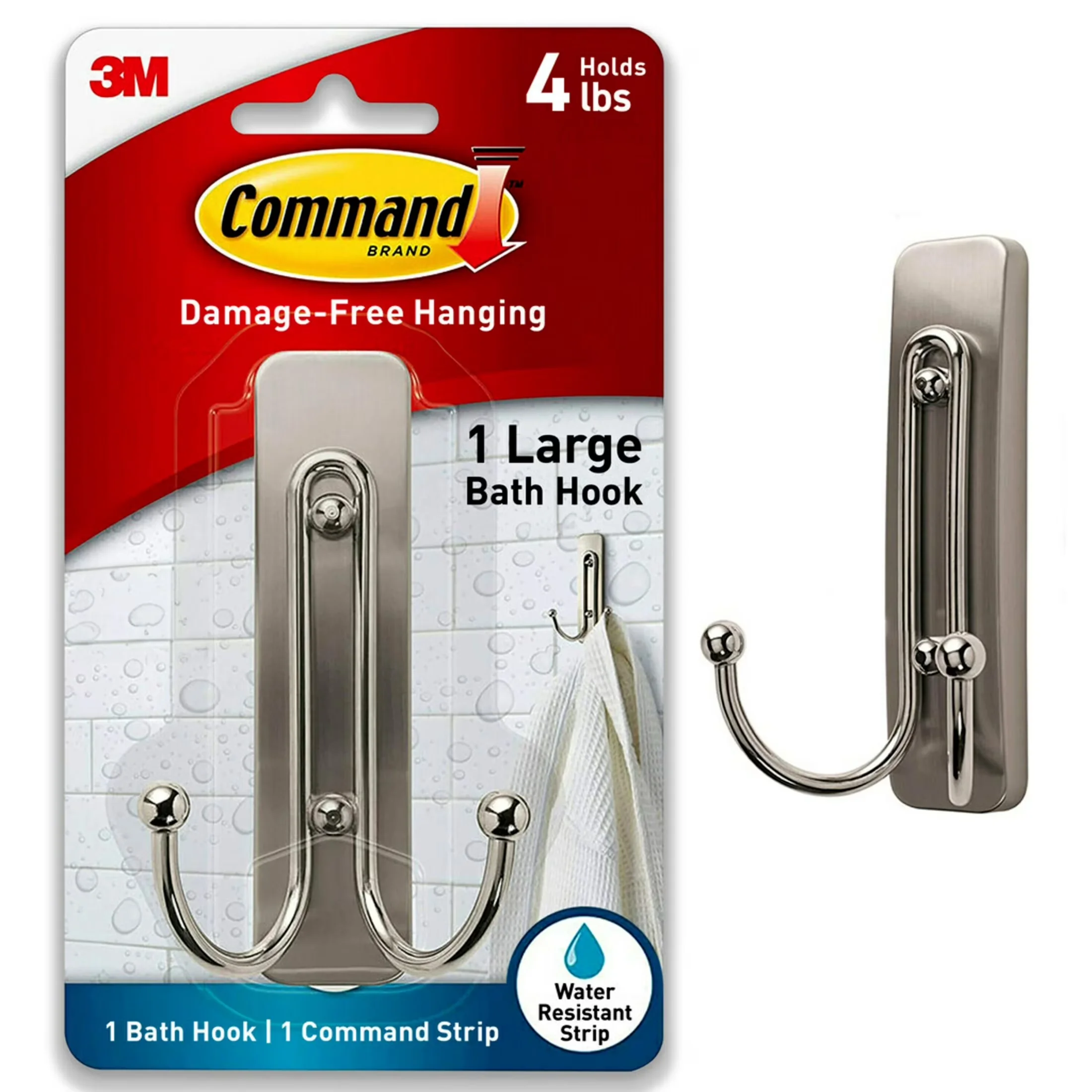 Damage-Free Hanging Versatile with Damage Free, Large Double Bathroom Wall Hook - Plastic Model 77D5E4