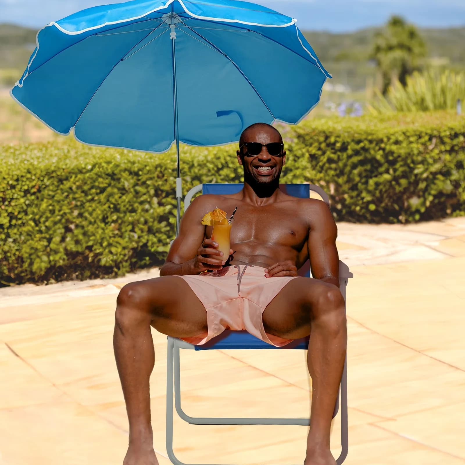 Compact Beach Chair with Waterproof, Folding, Umbrella - Iron, Pe Oxford Cloth Blue Model 470A5D