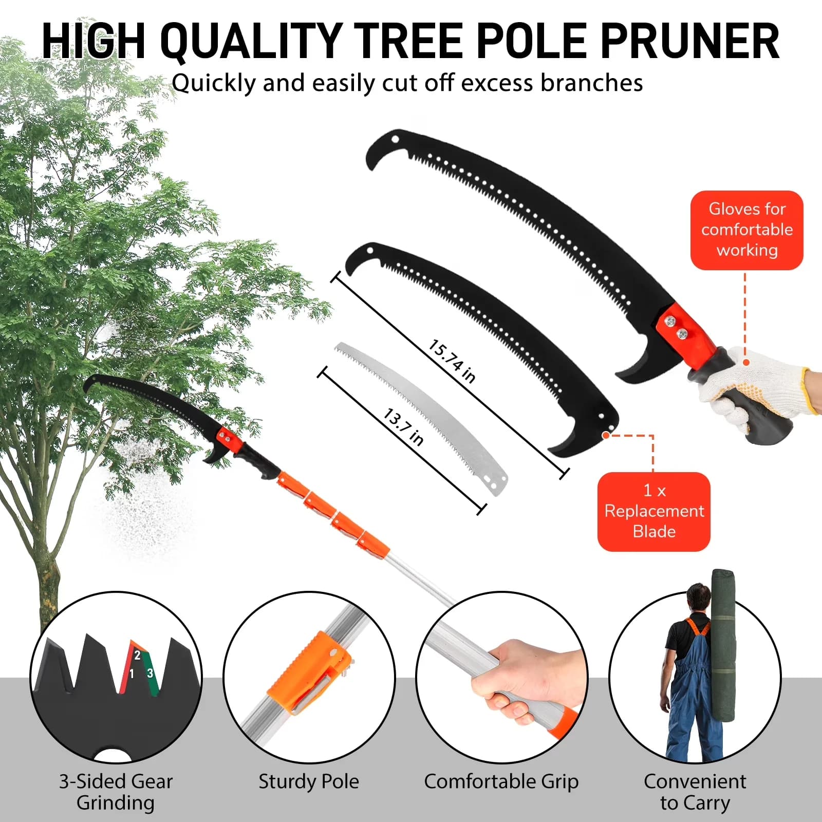 Professional Pole Saw with Telescoping, Saws - Orange & Black 24 ft - Industrial Grade Model 2B098E