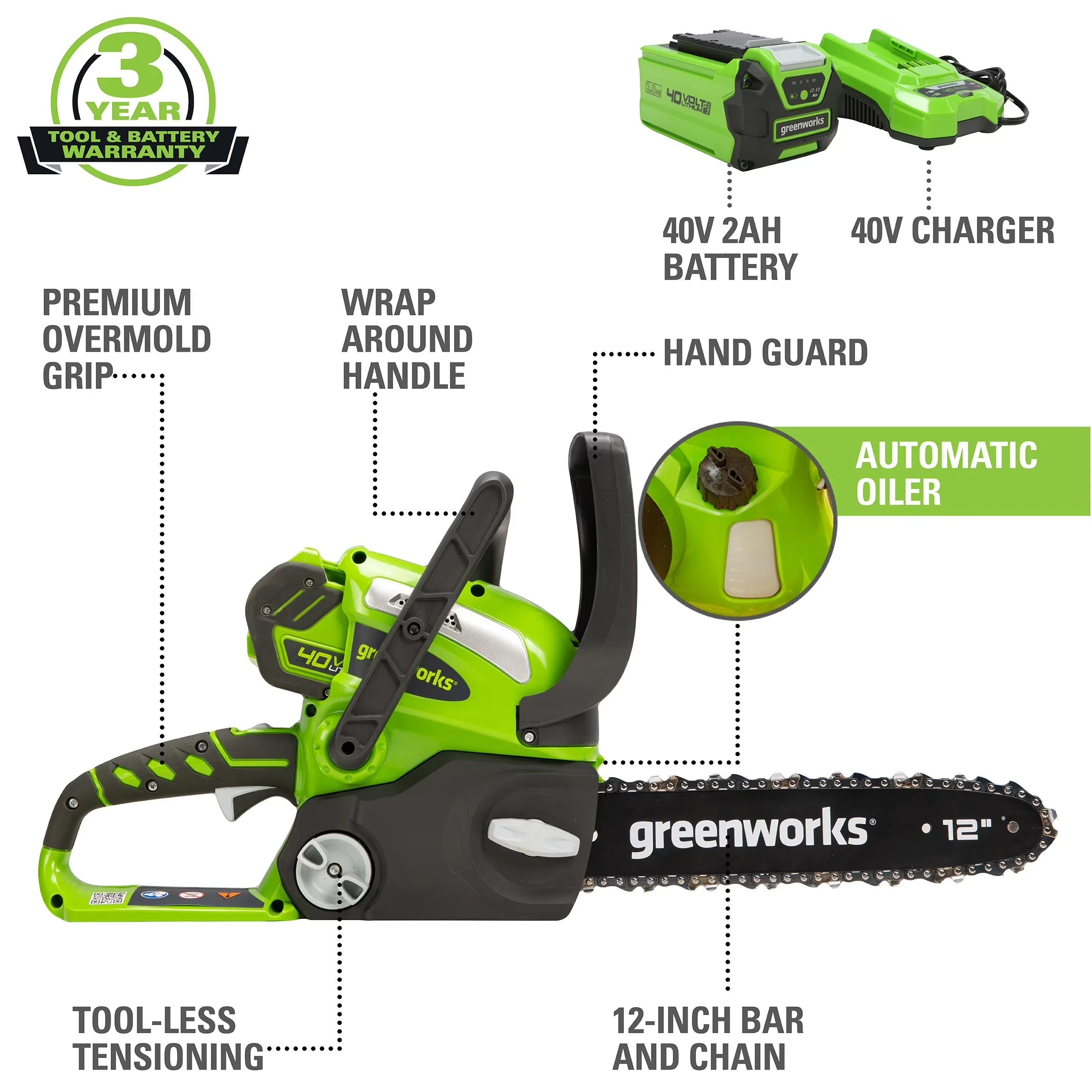 Innovative Chainsaw with Battery, 40V, 40V 12" Cordless Compact - Compact and Portable Model 31C80A