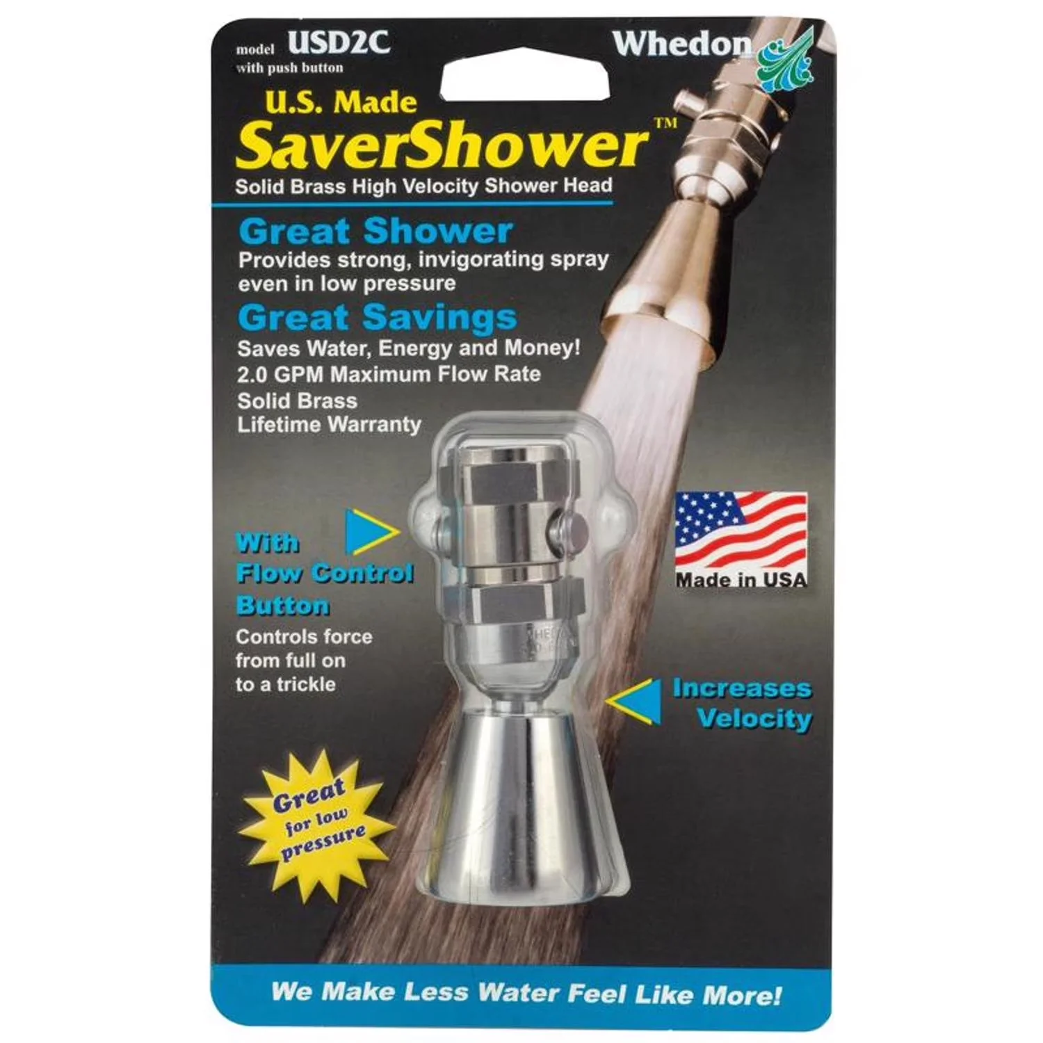 Classic Shower Head with Water Saver - Metal Silver SaverShower - Ergonomic Design Model 9ECB2A