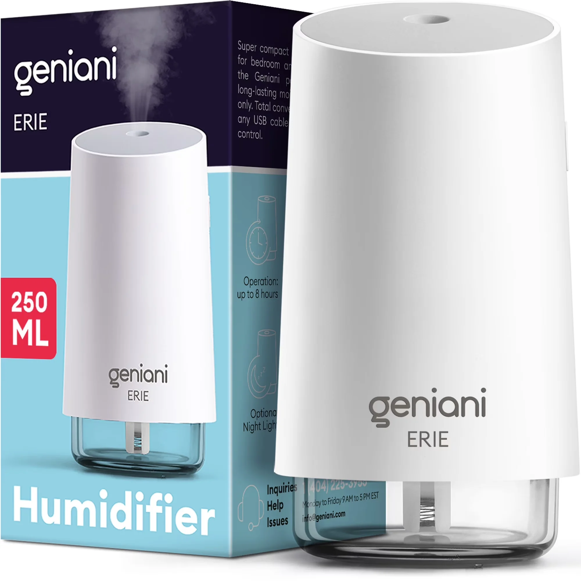 Humidifier Innovative with Automatic Shut-Off, Offers up to 8 hours runtime, Portable, yet powerful - White Model ECBE01