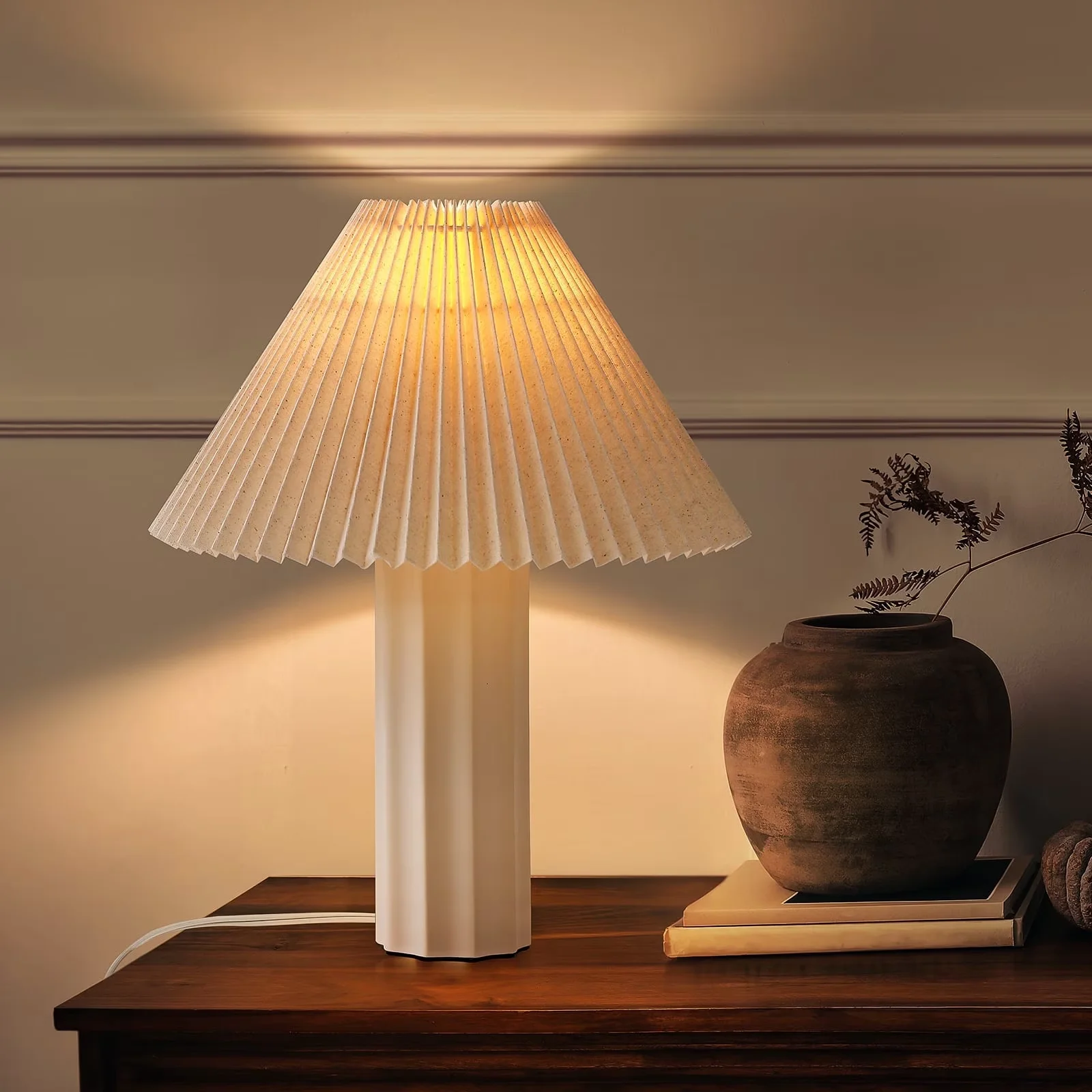 Stylish Table Lamp with LED, Farmhouse - White Ceramic for Living Room, Home Office Model 31D042