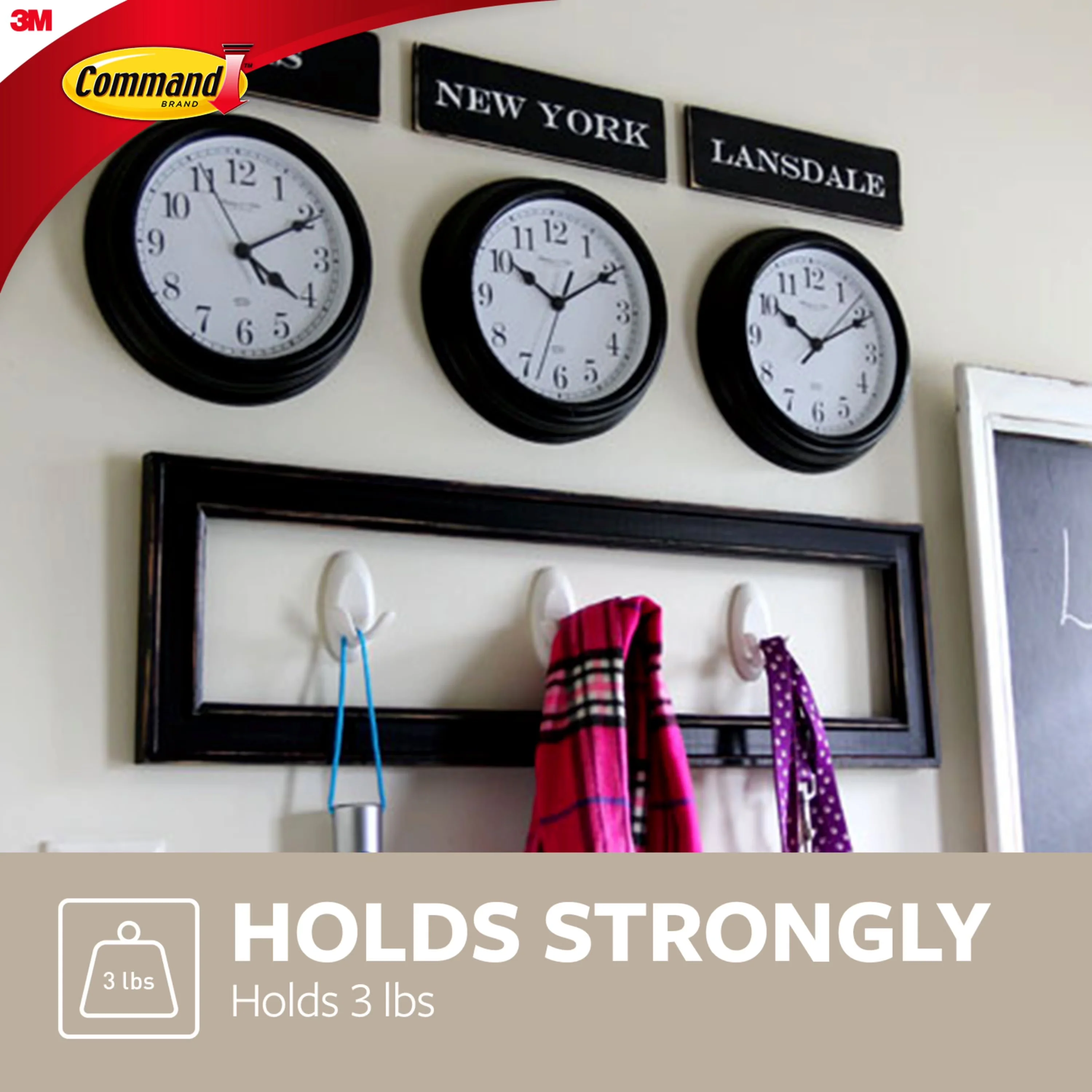Premium Damage-Free Hanging with Easy Installation, Quartz Double Hook - Plastic M Model 2B915B