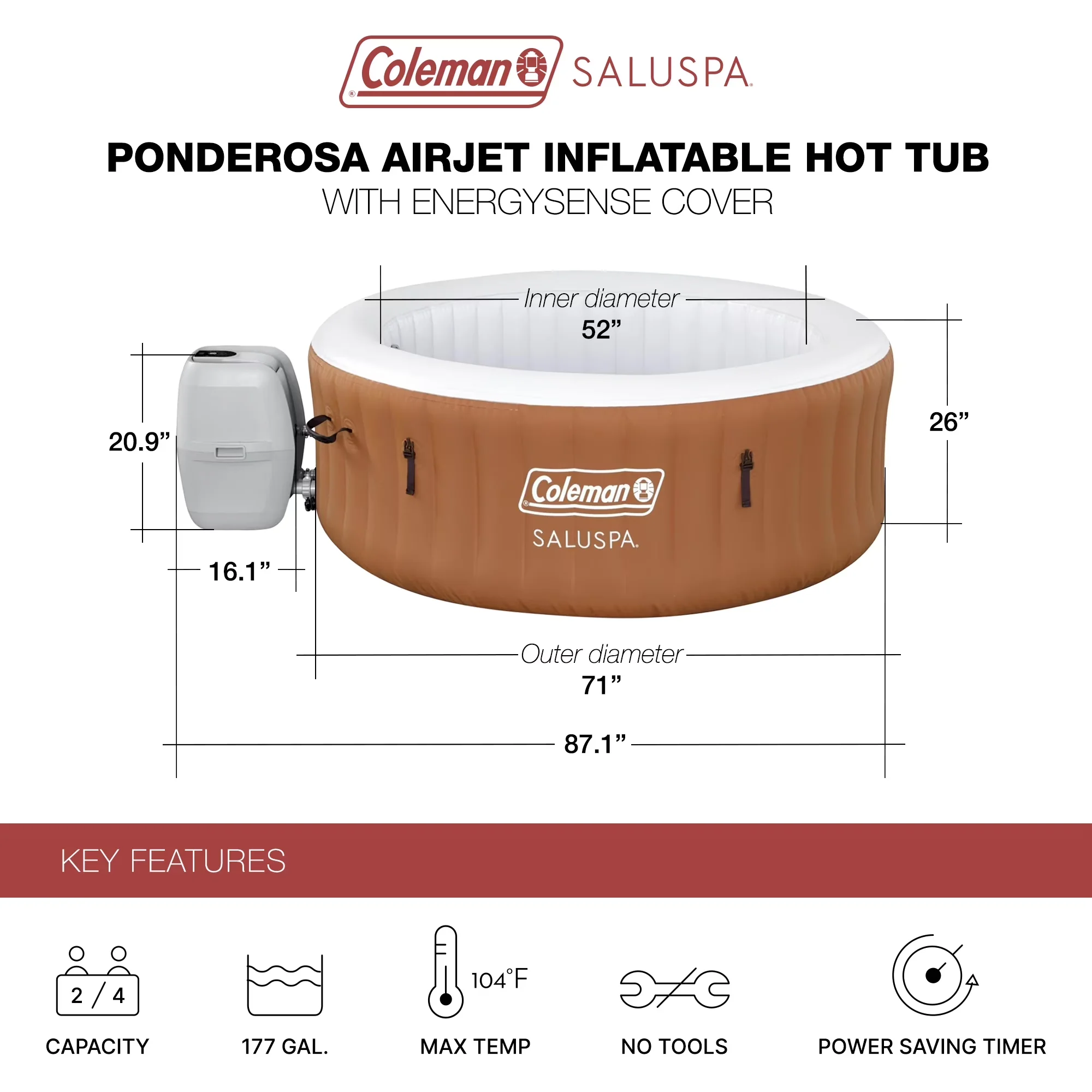 Premium Hot Tub with Inflatable, Coleman Miami AirJet Inflatable - Orange Model B40A1C