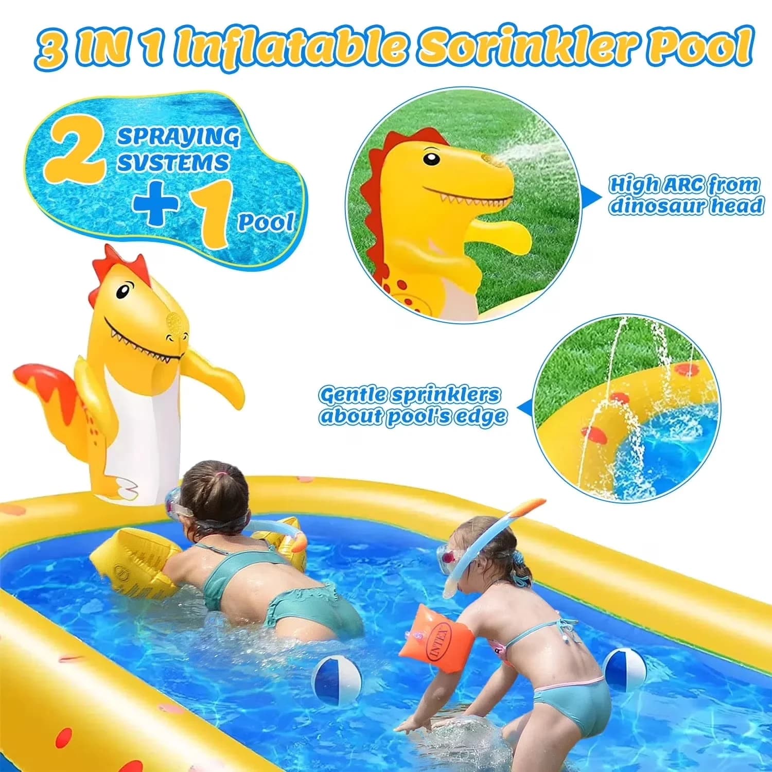 Quality Inflatable Pool with Fade Resistant, Play Center Water Toys, Dimensions: 67 x 41 x 26in for Outdoor - Model 348EF7