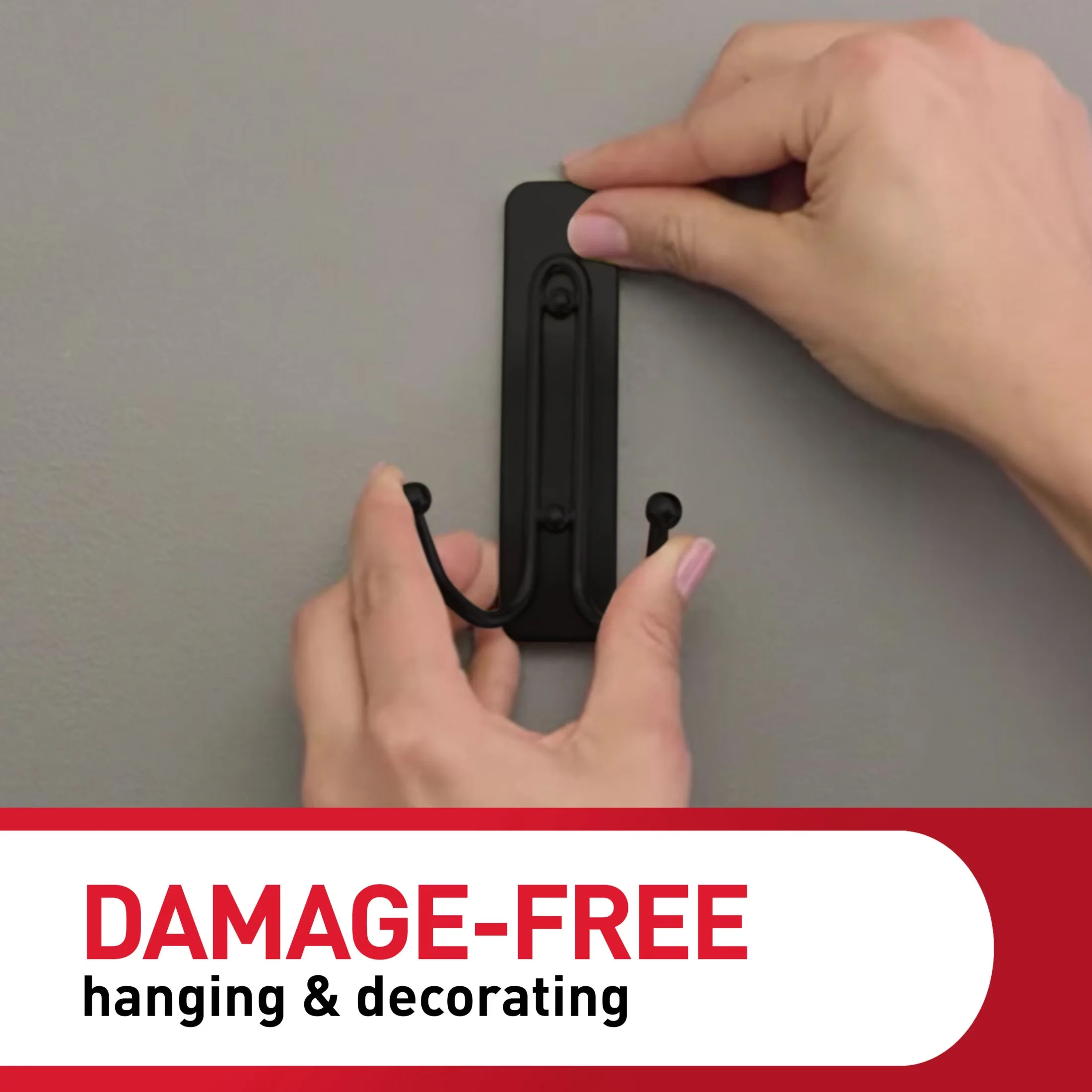 Premium Damage-Free Hanging with Easy Installation, Wall-Mountable, 2 Metal Hooks - Plastic Black Model 98E03E