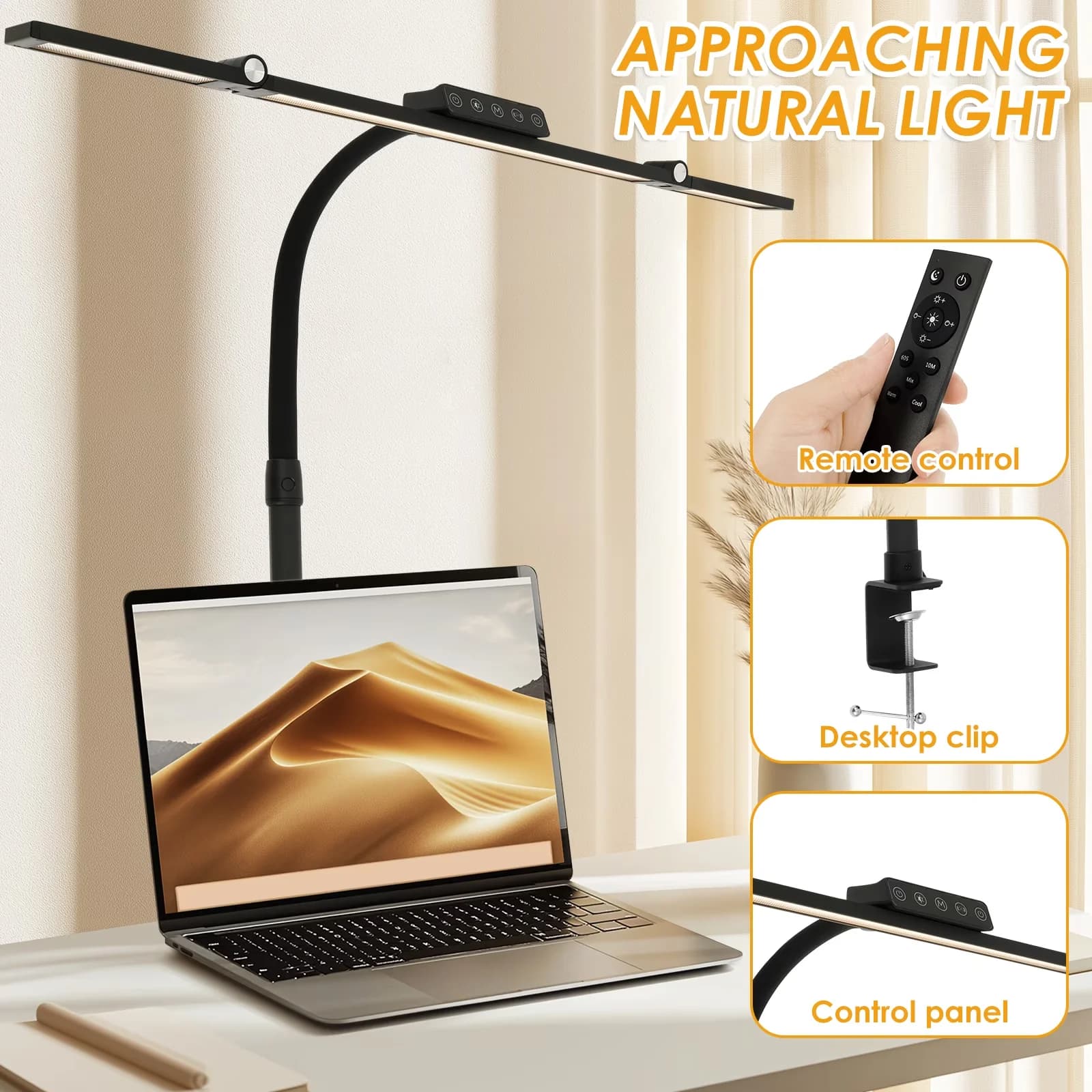 Modern Desk Lamp with LED, Battery, 24W - Silver Plastic for Office Clamp Model 28B08F