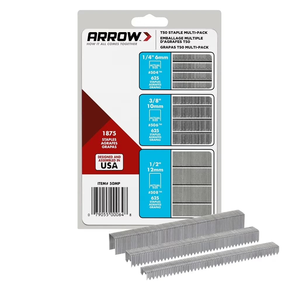 Stylish Fastener with Heavy-Duty, and 1/2", T50 Multi-Pack Heavy-Duty Staples - Multi, Steel Multicolor Model 608E6C