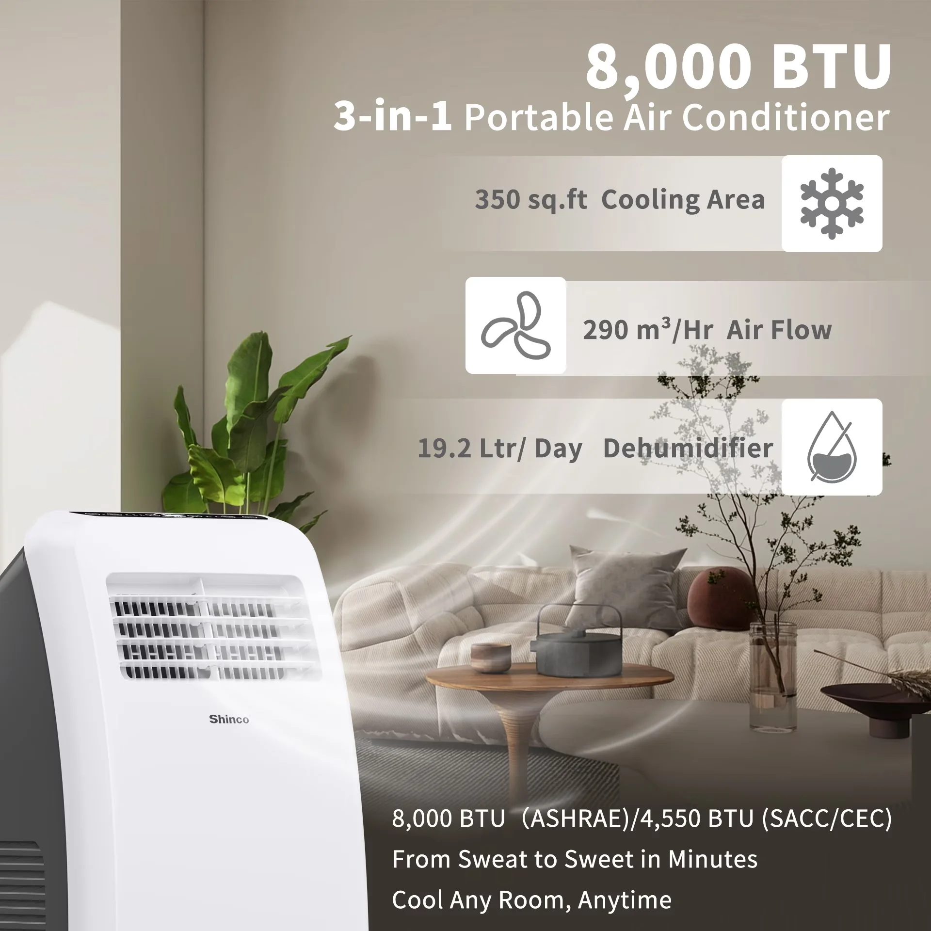 Air Conditioner Modern with 8000 BTU, Automatic Defrost Control, Automatic Shut-Off - Gray Model A82777