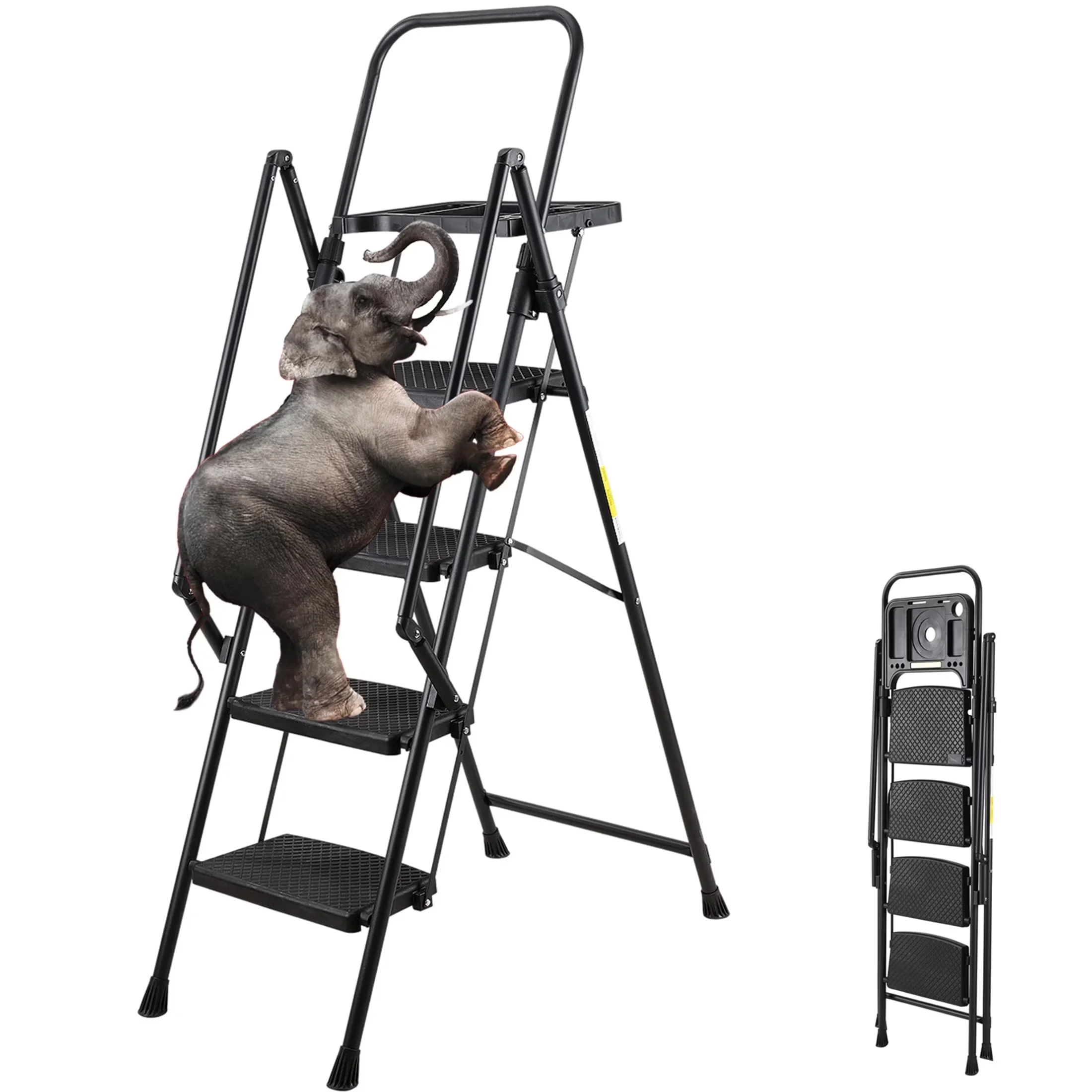 Building Material Sleek with Work Platform Ladders, 4 Step Ladder, Tool Tray - Black Steel Model 12299E