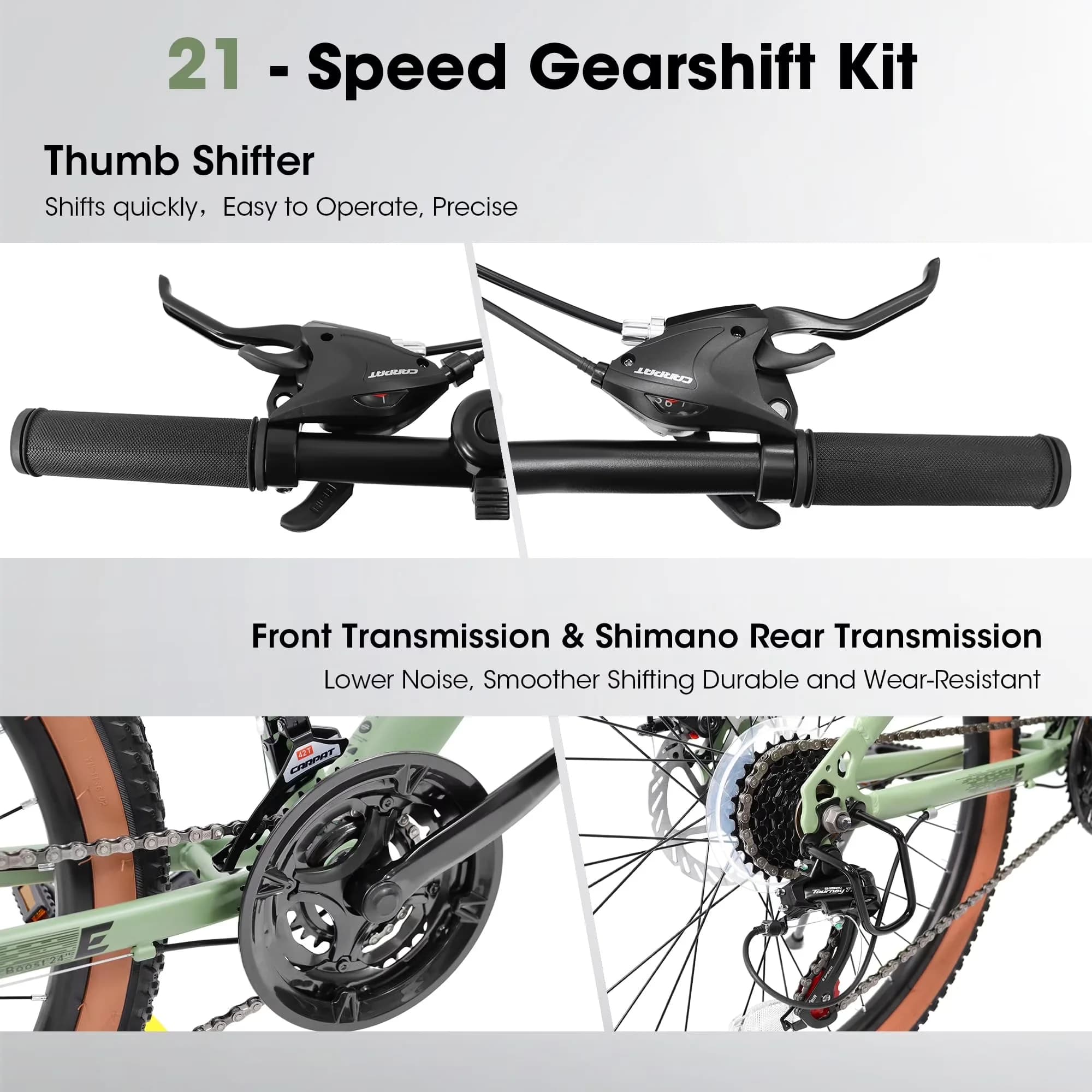 Reliable Mountain Bike with Adjustable Seat Height, Steel Frame, Disc Brakes - Green Model A28731