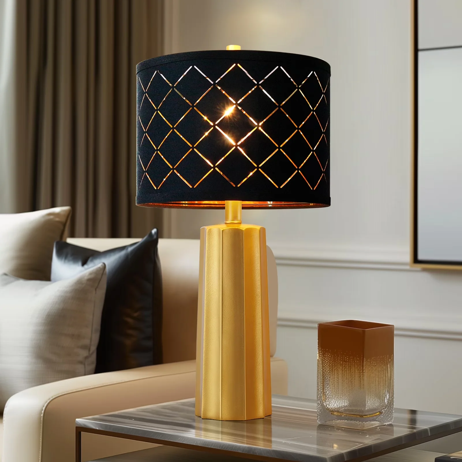 Stylish Table Lamp with LED, Modern, Energy Efficient - Gold Resinous for Living Room, Bedroom Model 0AA9E3