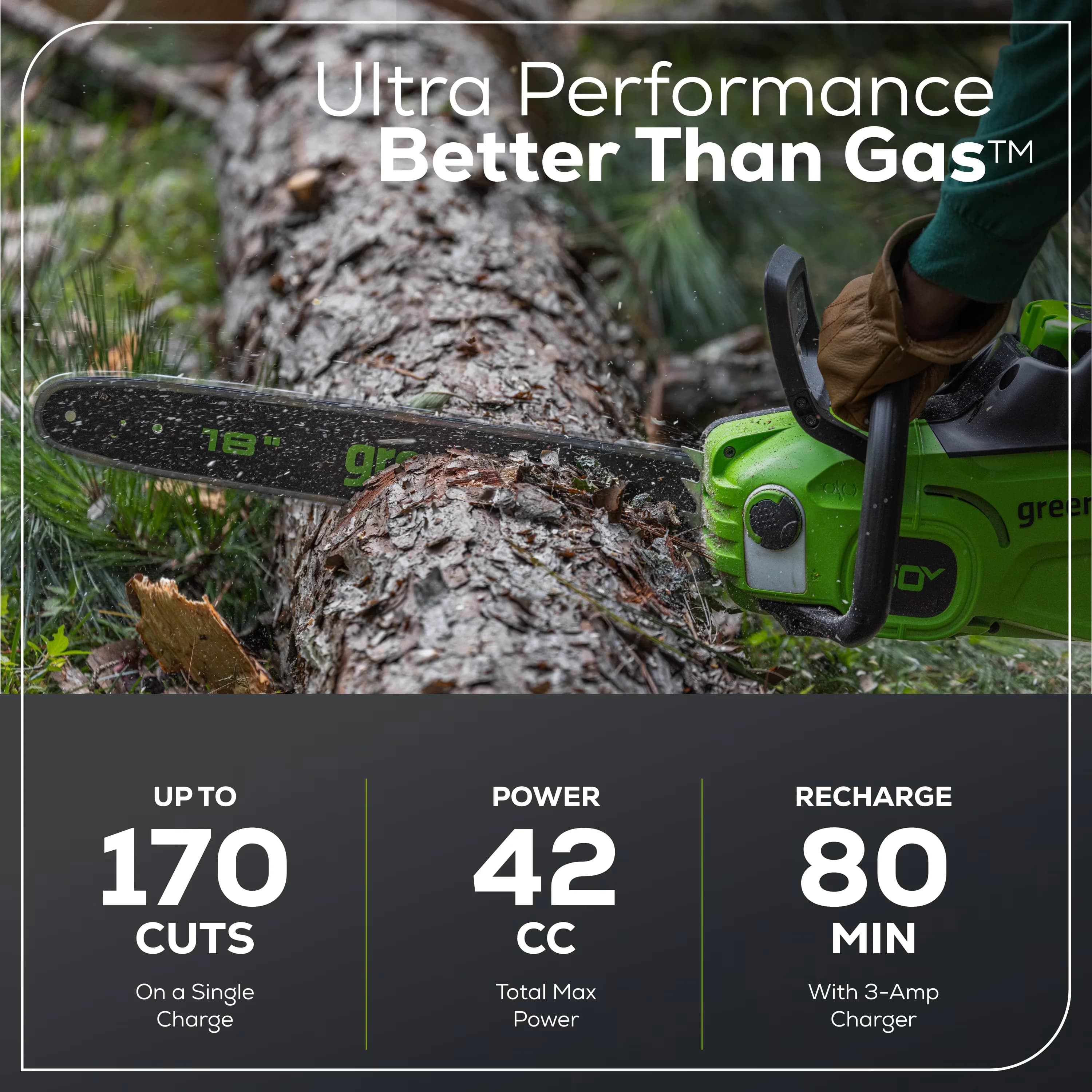 Versatile Chainsaw with Battery, 60V, 60V 18" 2.0kW Brushless - Green - Low Maintenance Model FD760B