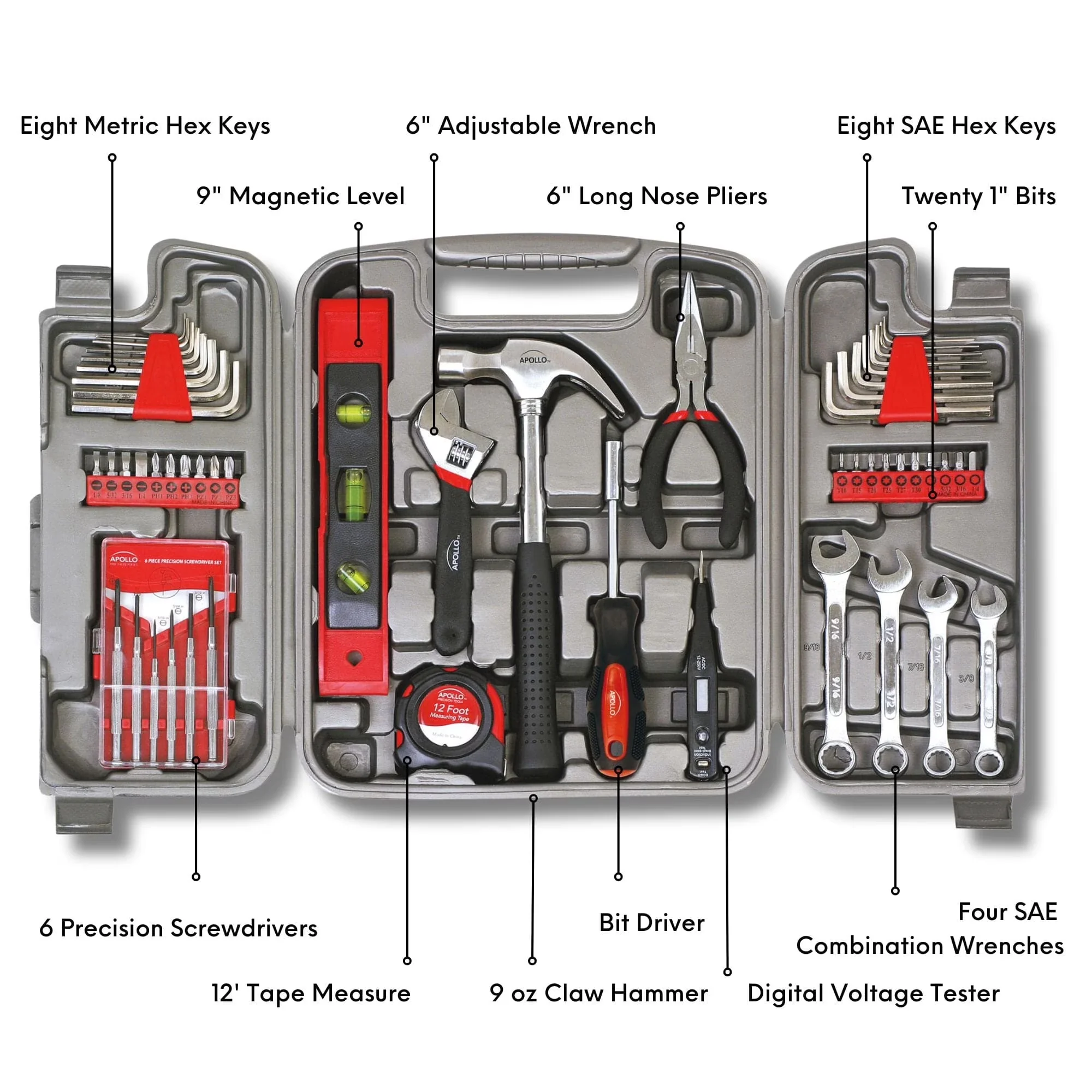 Versatile Hand Tool Set with Adjustable, 53 Piece Household Kit - Multicolor Model BCFC0B