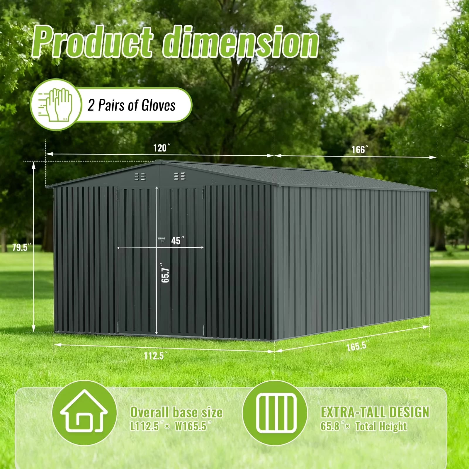 Classic Shed with Lockable Door, Uv Resistant, 10 x 14 ft Metal Outdoor Storage - Metal Black for Patio Model 21CD33
