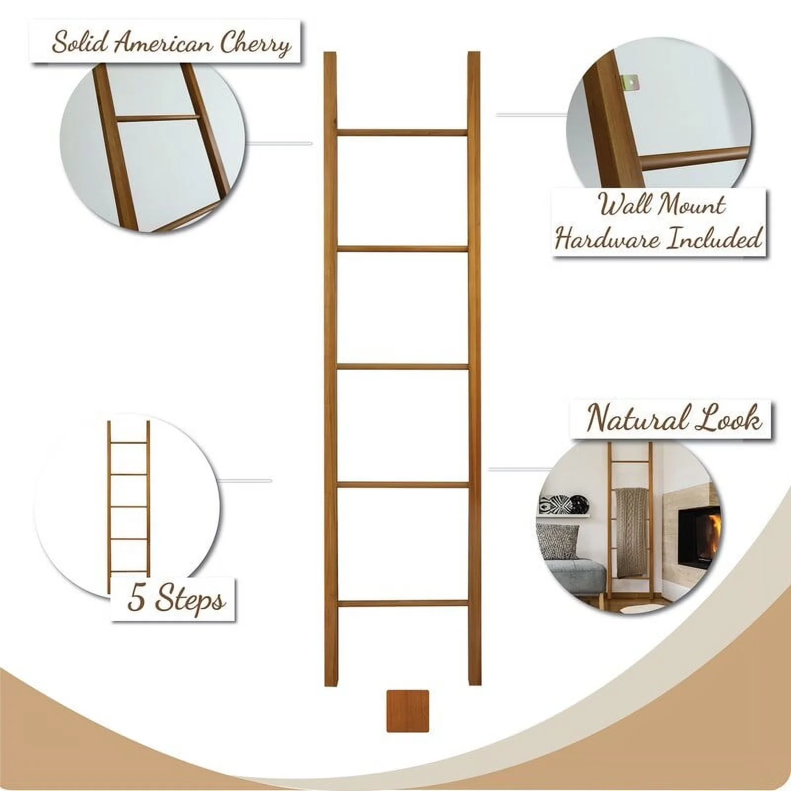 Premium Ladders And Step Stool with Improves Strength, Solid American Cherry - Wood Off-White Model CB2B15