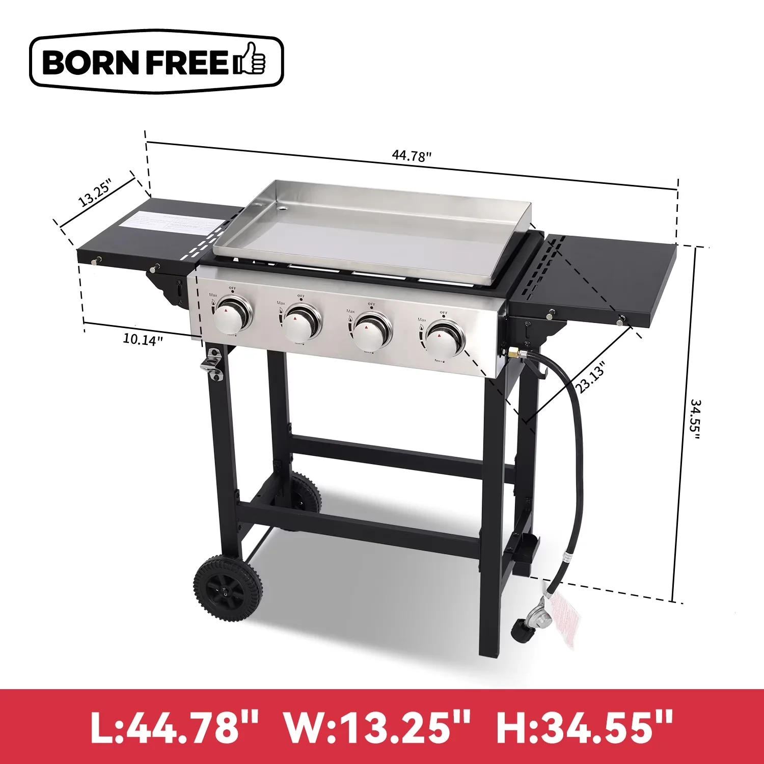 Gas Grill Modern with Rust Resistant, Grease Pan - Black Metal, Stainless Steel for Camping Model 231BA2