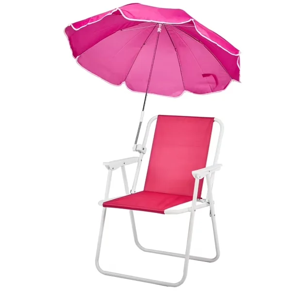 Essential Beach Chair with Folding, Umbrella - Pink Iron, Pe Oxford Cloth for Camping Model 0F8810