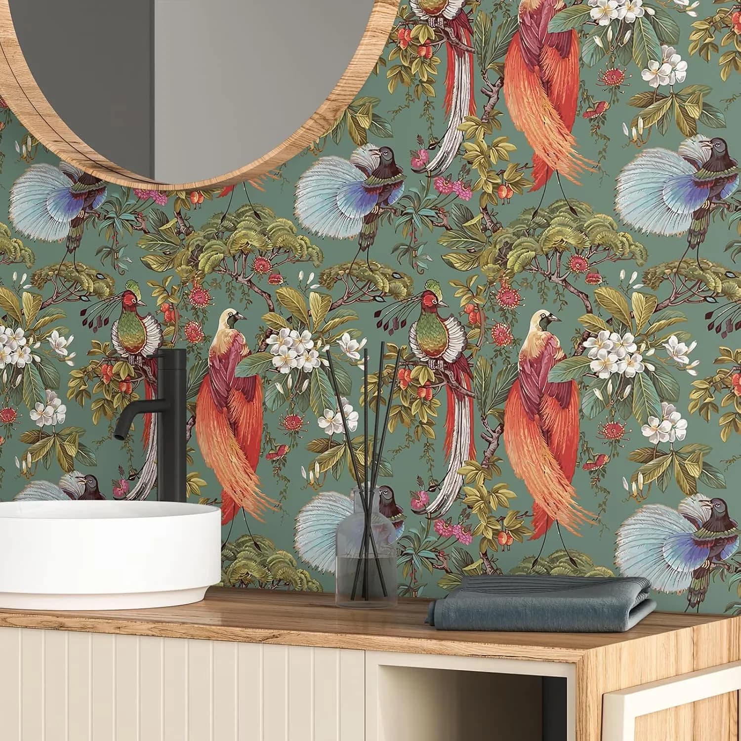 Quality Wallpaper with Easy To Clean, Durable - Green Vinyl for Bedroom, Bathroom Model 5DEC2A