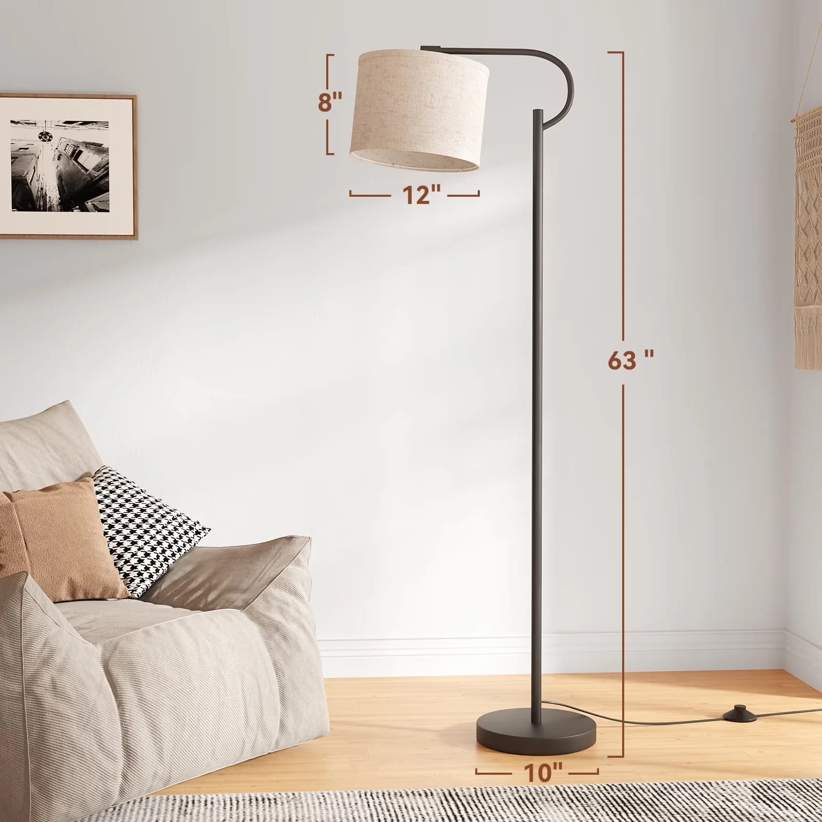 Sleek Lamp with LED, Arc, Modern - Metal Black for Living Room Floor - for Daily Use Model B83233
